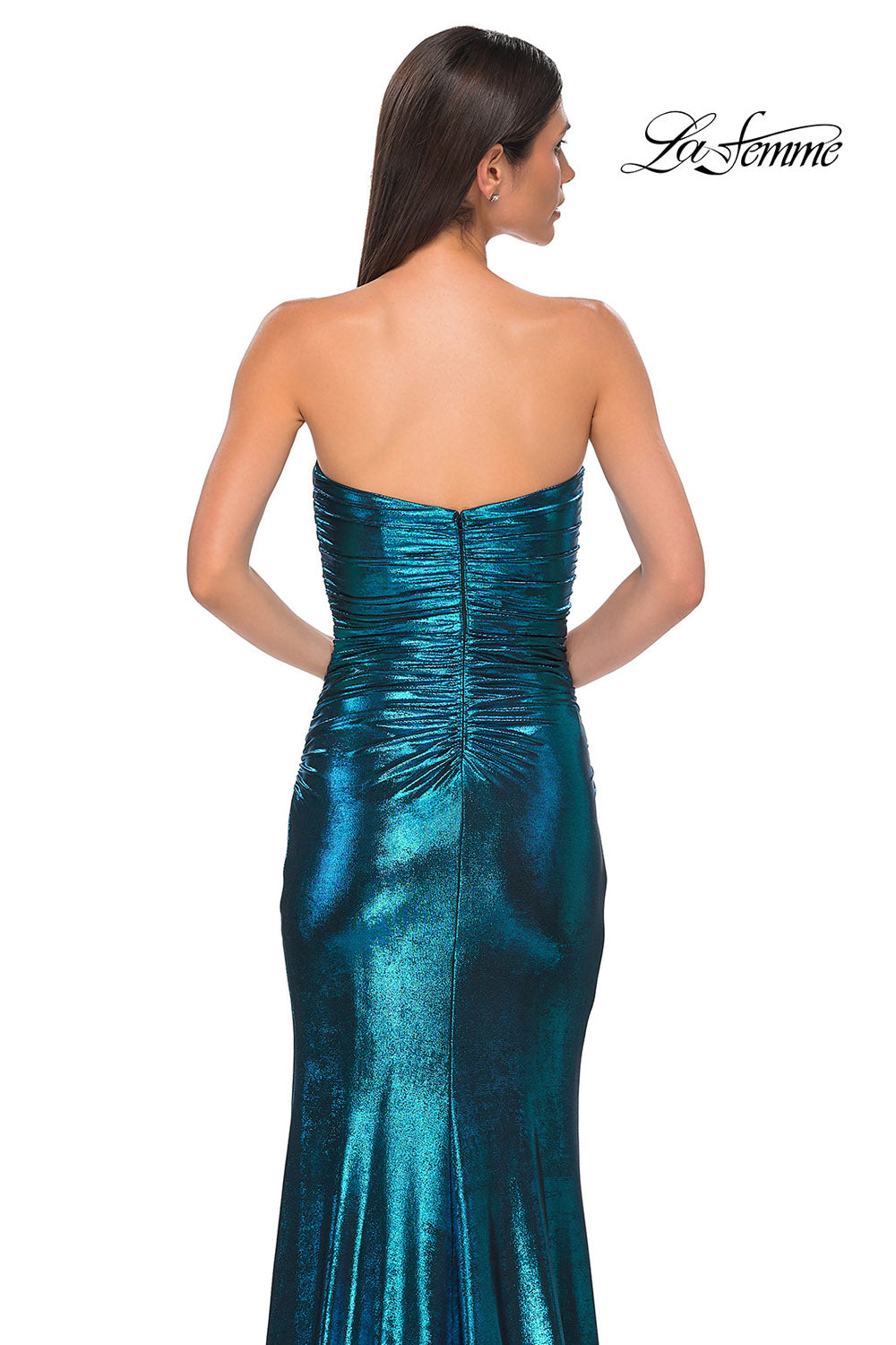 La Femme 32876 prom dress images.  La Femme 32876 is available in these colors: Champagne, Dark Teal, Mocha.