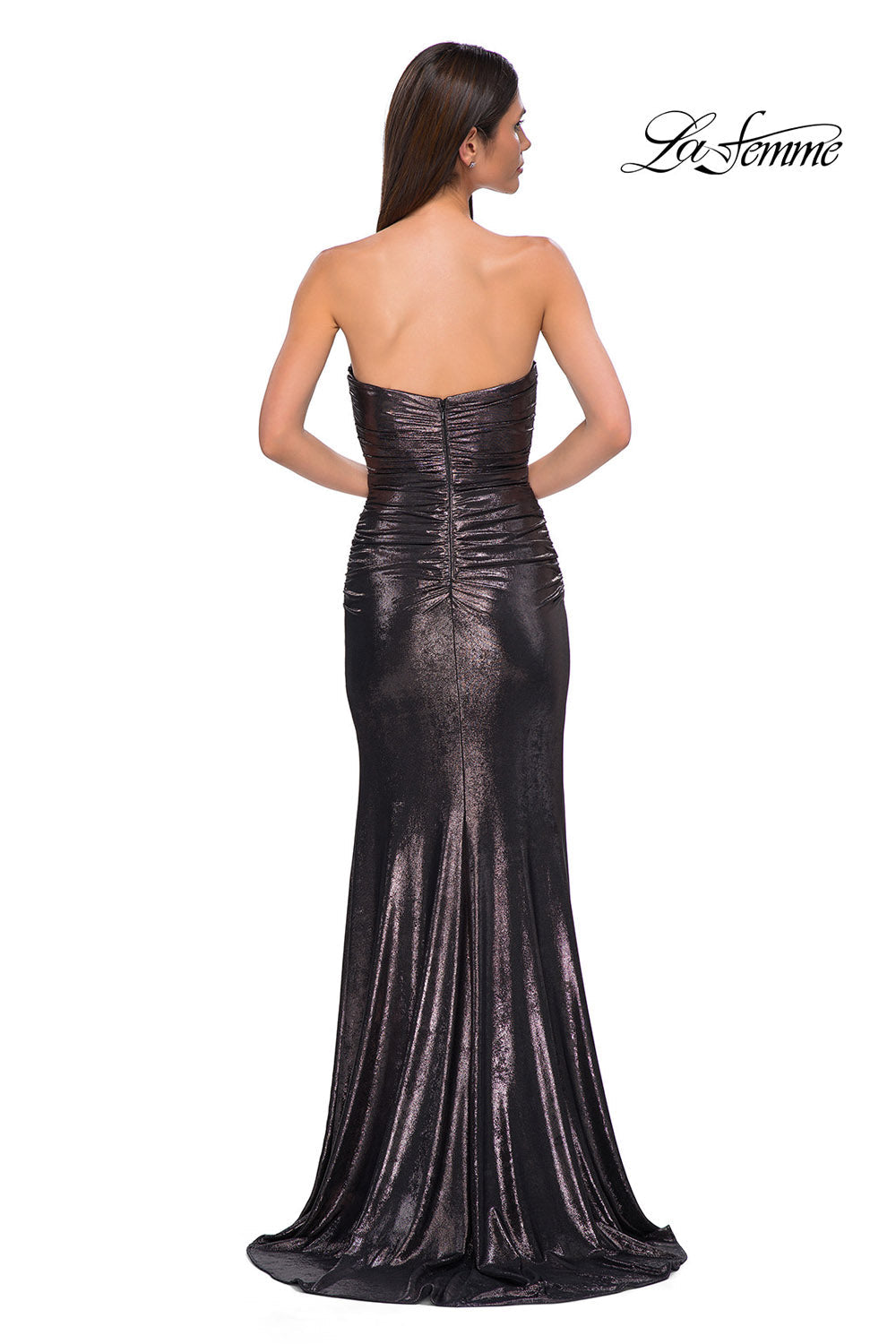 La Femme 32876 prom dress images.  La Femme 32876 is available in these colors: Champagne, Dark Teal, Mocha.