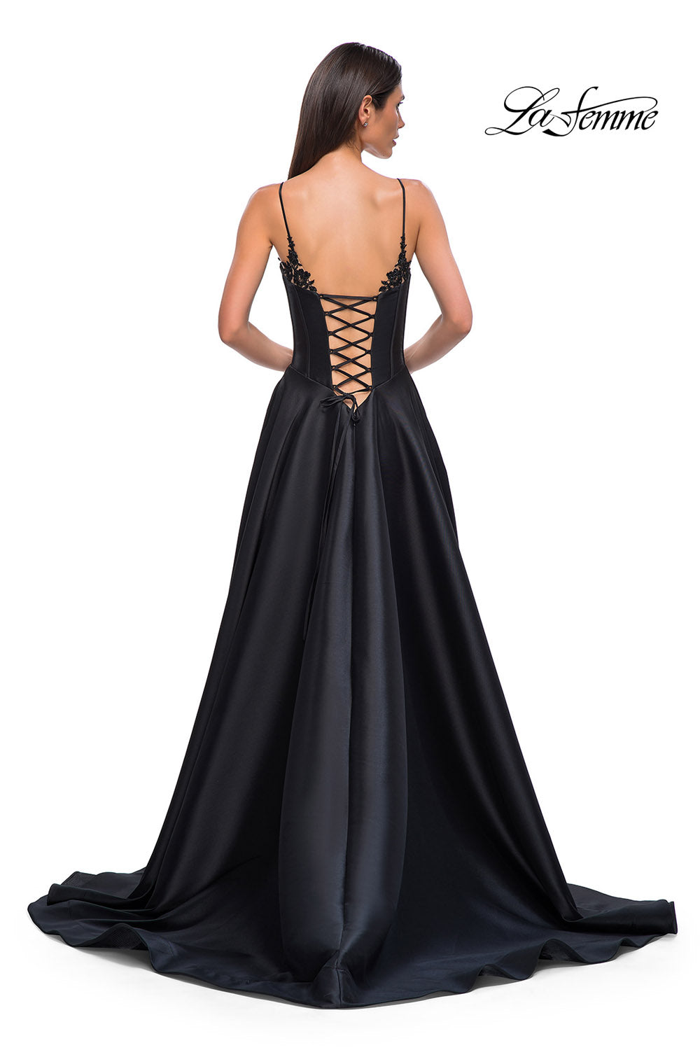 La Femme 32878 prom dress images.  La Femme 32878 is available in these colors: Black, Champagne, Emerald, Royal Blue, Wine.