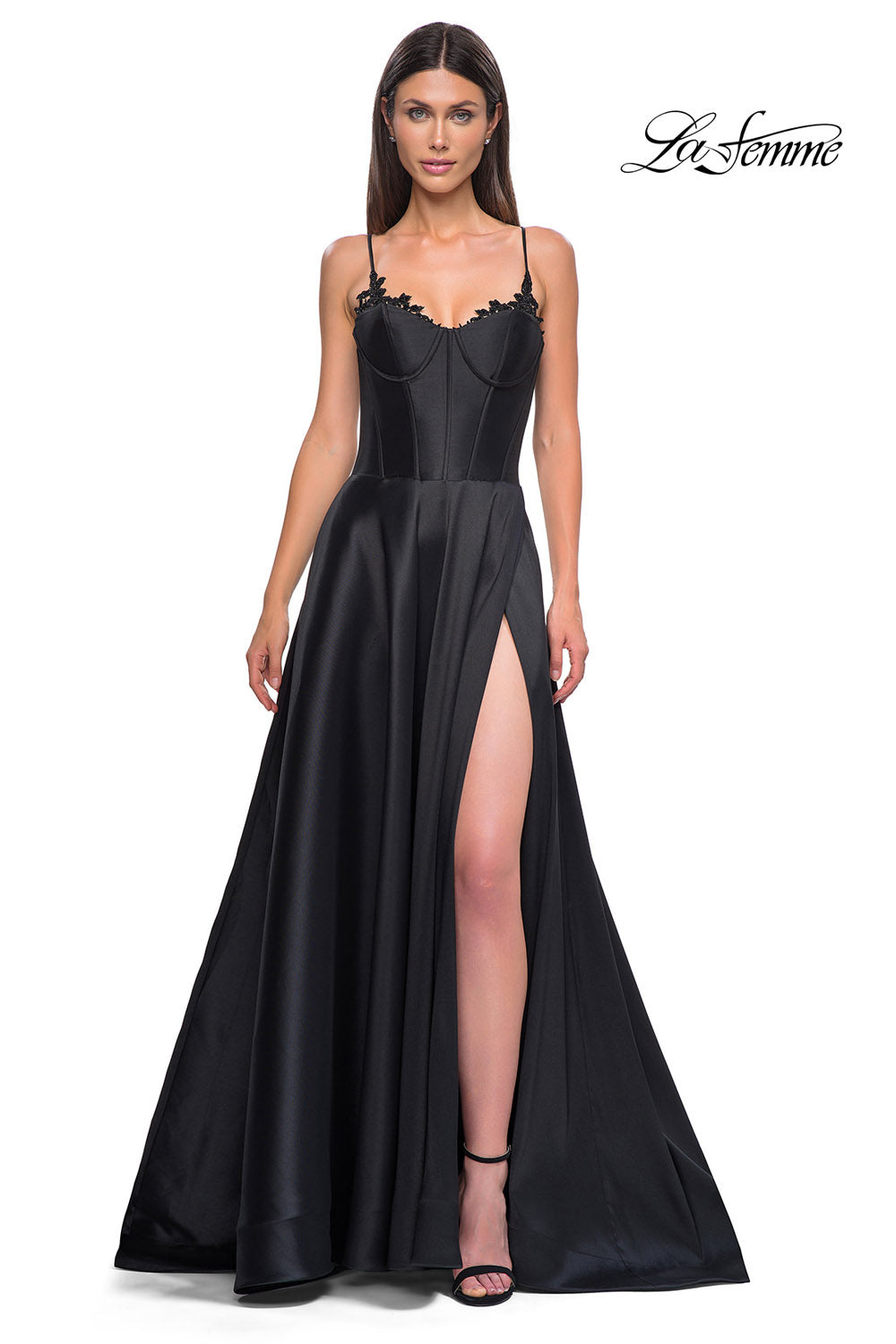 La Femme 32878 prom dress images.  La Femme 32878 is available in these colors: Black, Champagne, Emerald, Royal Blue, Wine.