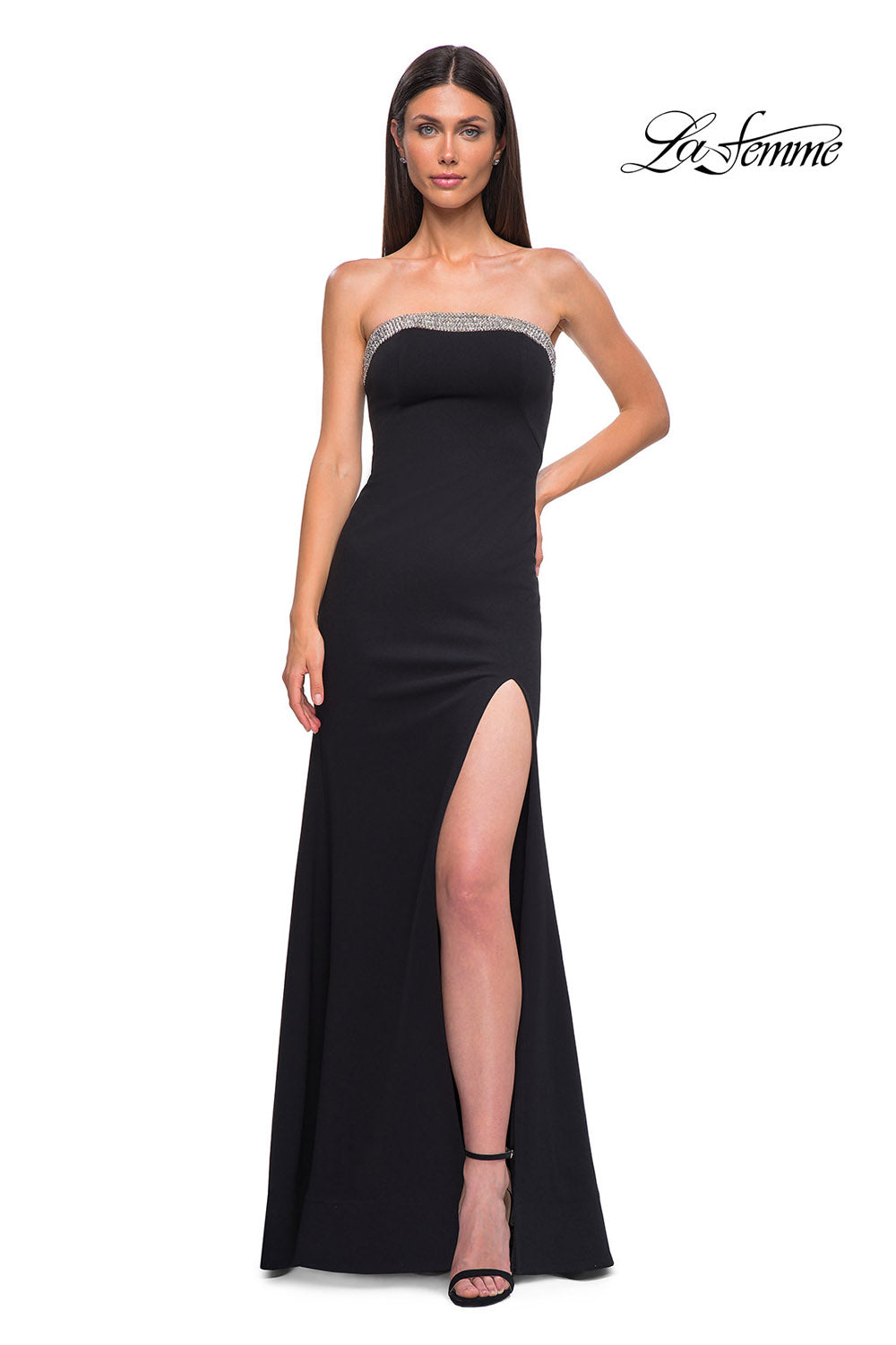 La Femme 32891 prom dress images.  La Femme 32891 is available in these colors: Black, Ivory, Red.