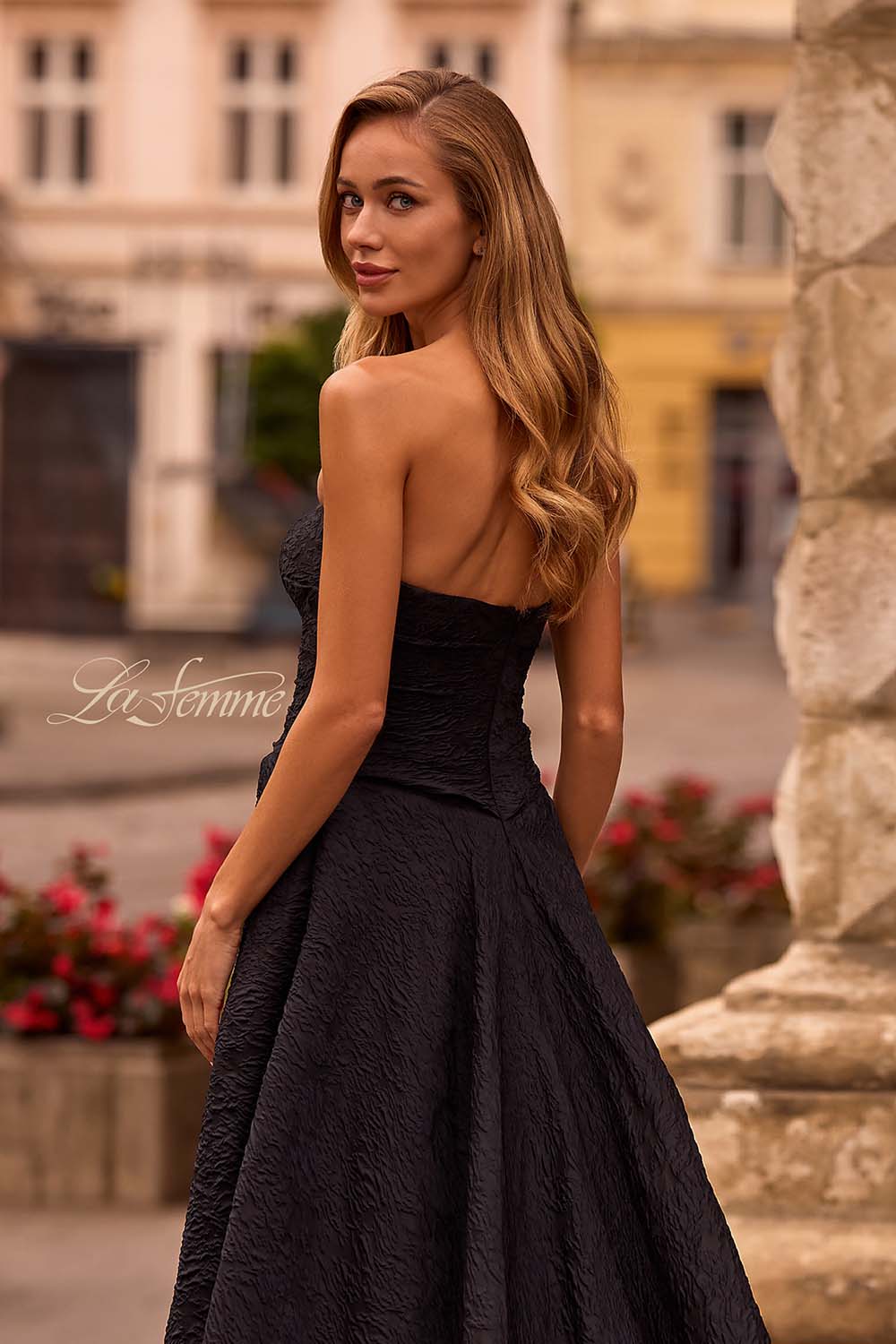 La Femme 32893 prom dress images.  La Femme 32893 is available in these colors: Black.