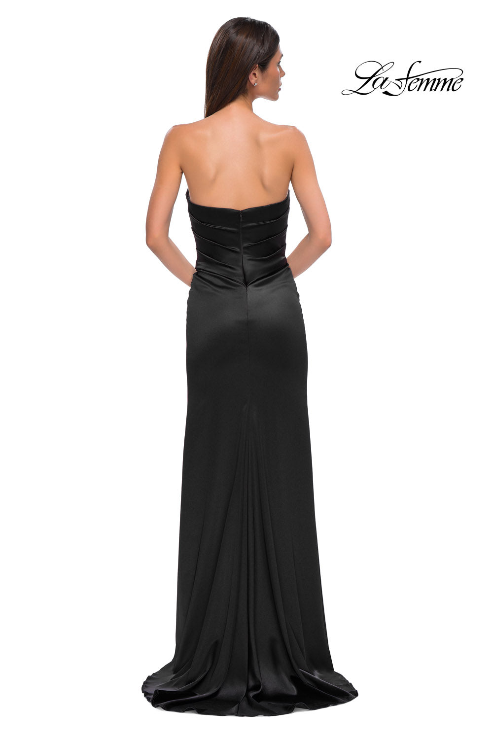 La Femme 32896 prom dress images.  La Femme 32896 is available in these colors: Black, Dark Berry, Ivory.