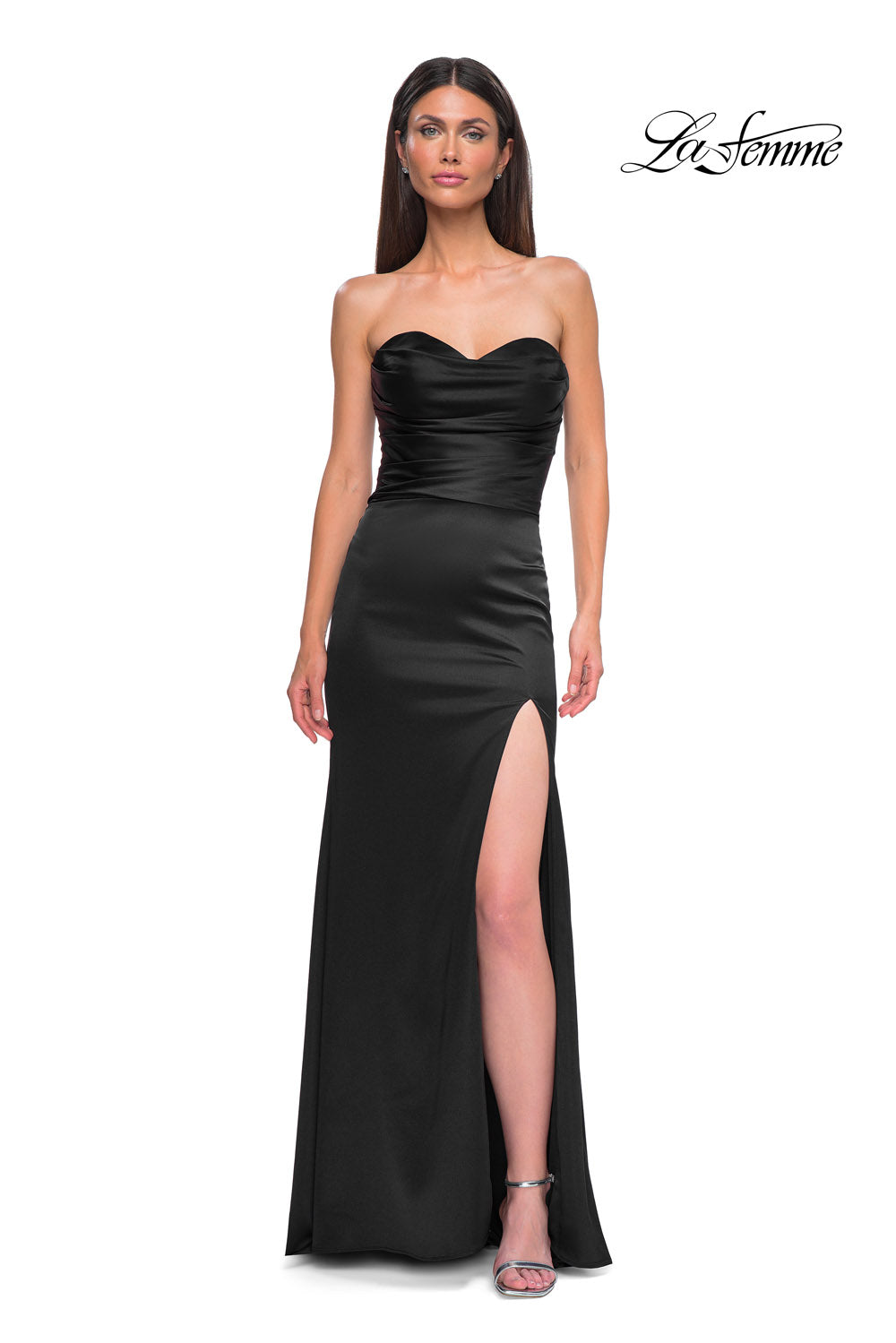 La Femme 32896 prom dress images.  La Femme 32896 is available in these colors: Black, Dark Berry, Ivory.