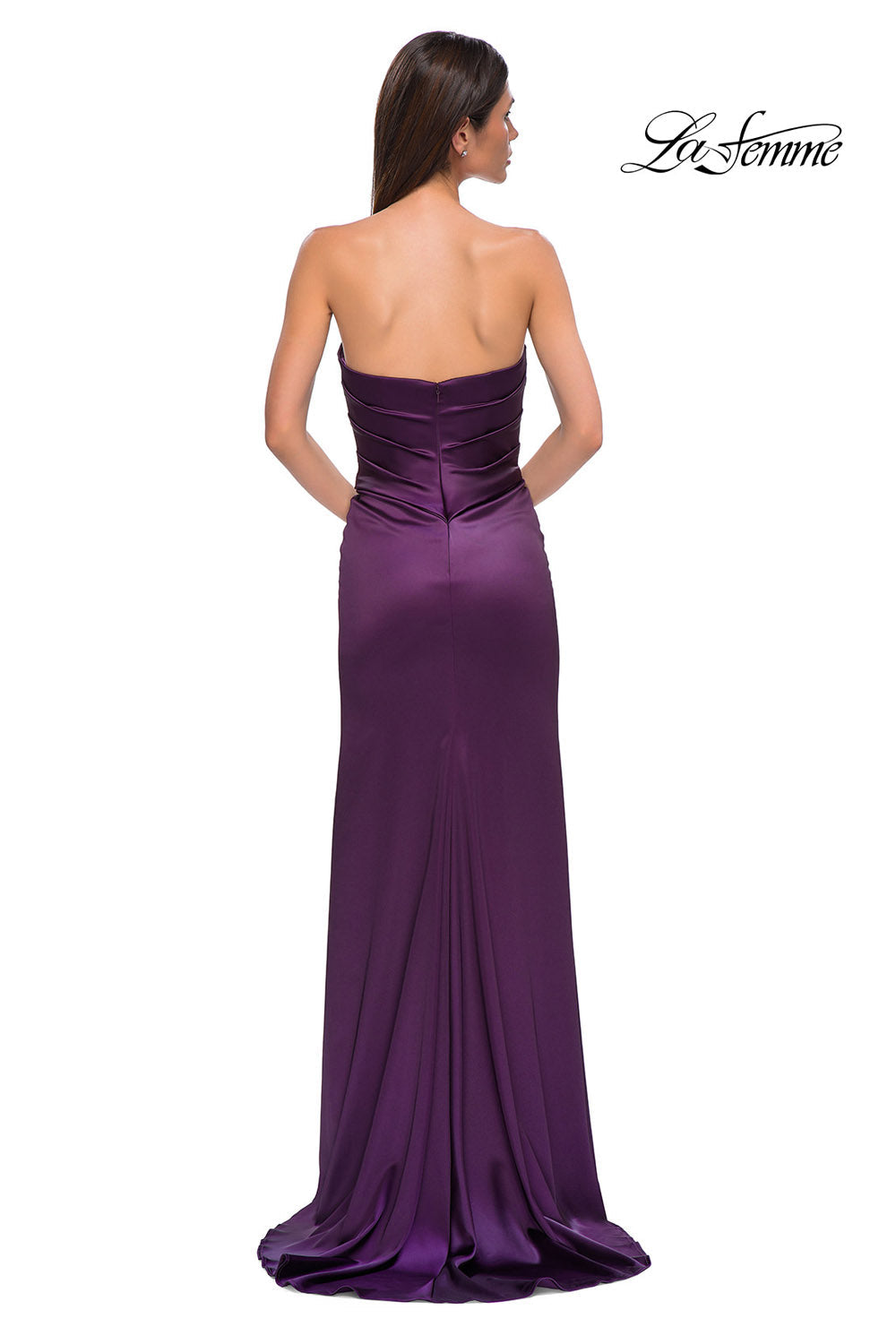 La Femme 32896 prom dress images.  La Femme 32896 is available in these colors: Black, Dark Berry, Ivory.