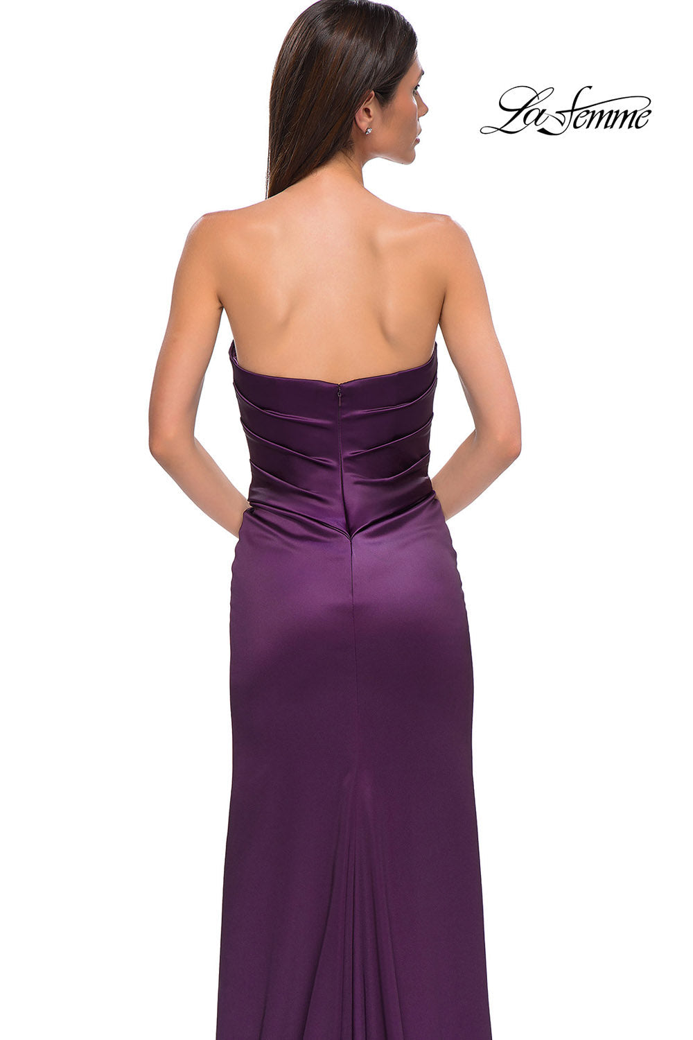 La Femme 32896 prom dress images.  La Femme 32896 is available in these colors: Black, Dark Berry, Ivory.