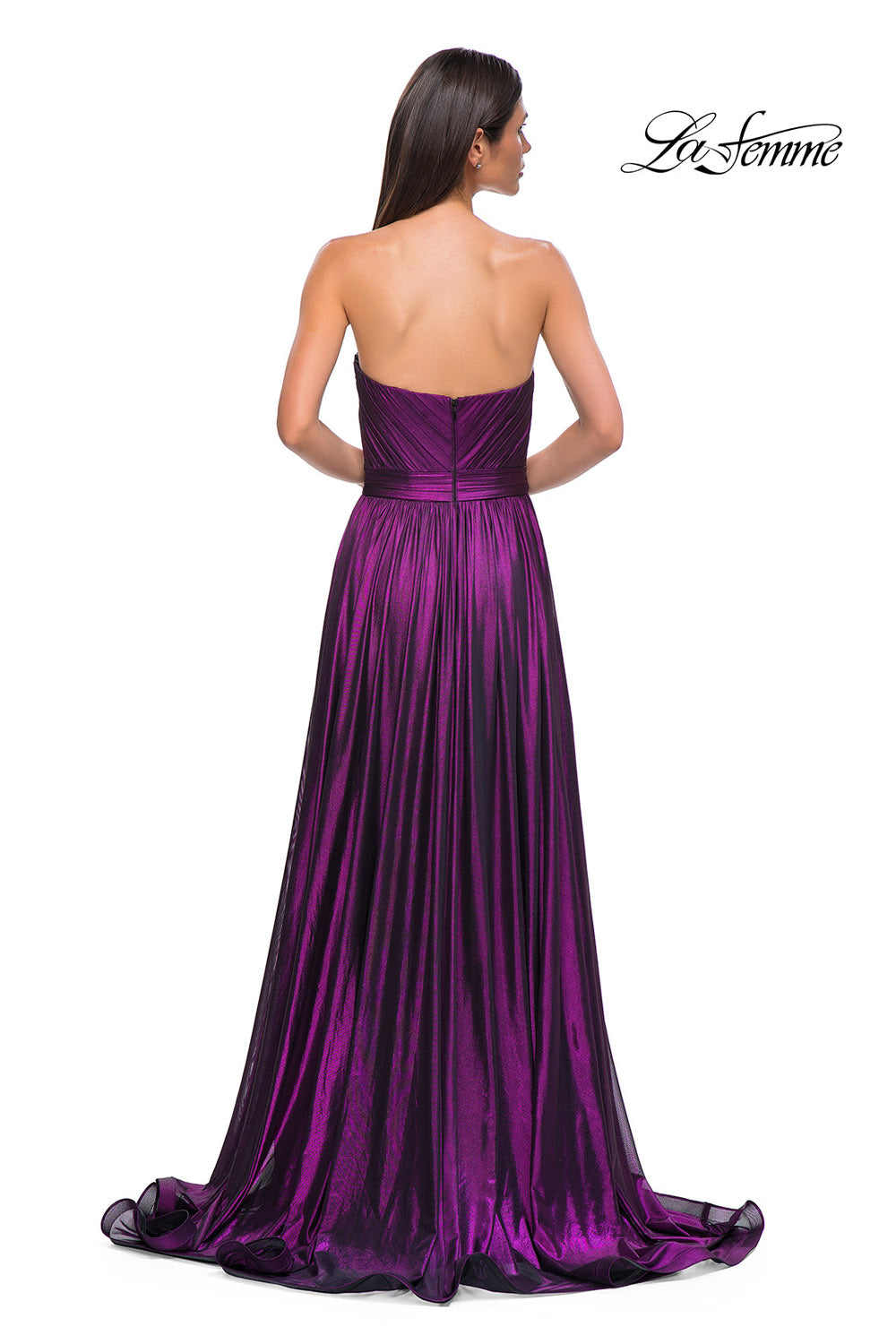 La Femme 32899 prom dress images.  La Femme 32899 is available in these colors: Black Gold, Purple, Royal Blue.