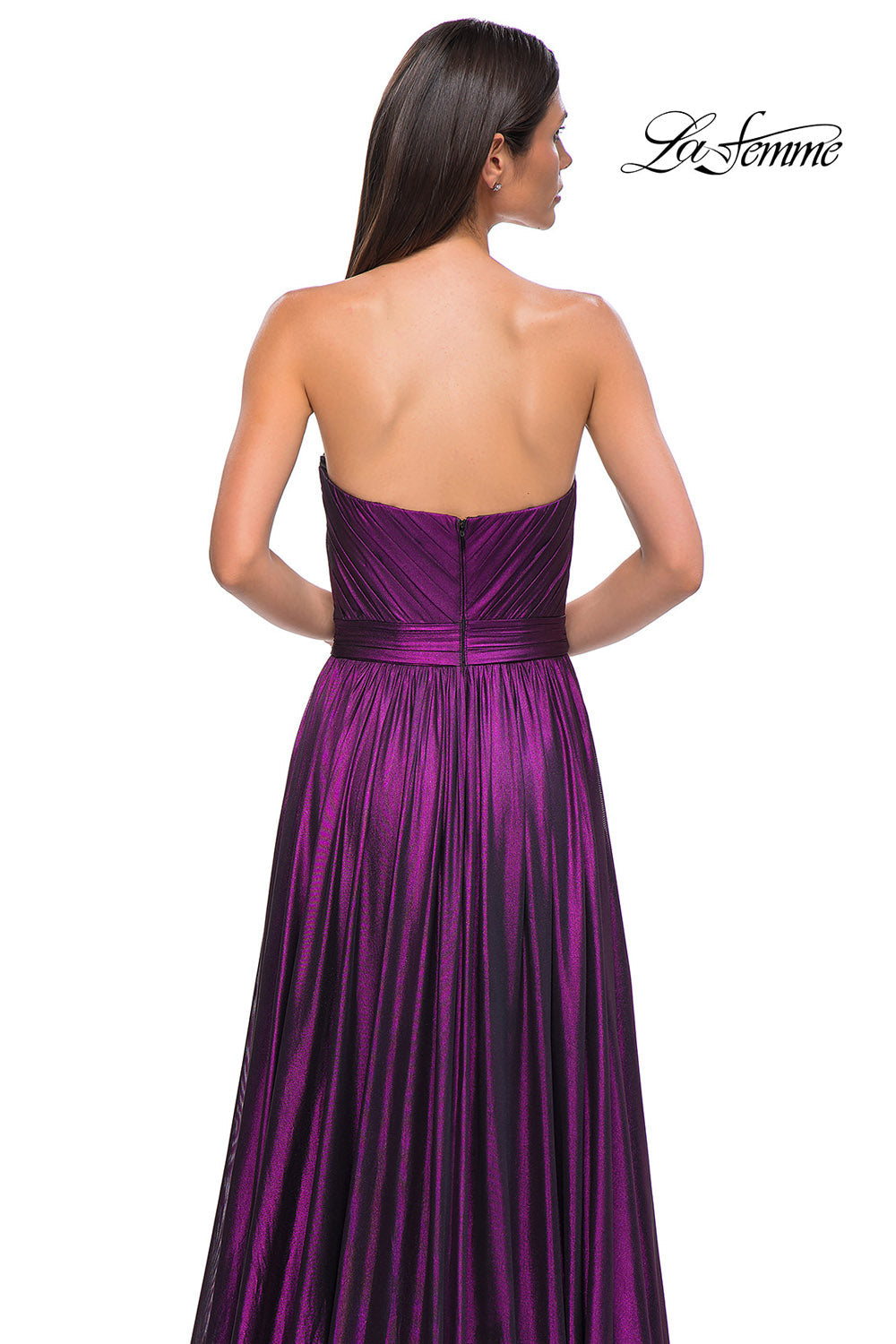 La Femme 32899 prom dress images.  La Femme 32899 is available in these colors: Black Gold, Purple, Royal Blue.