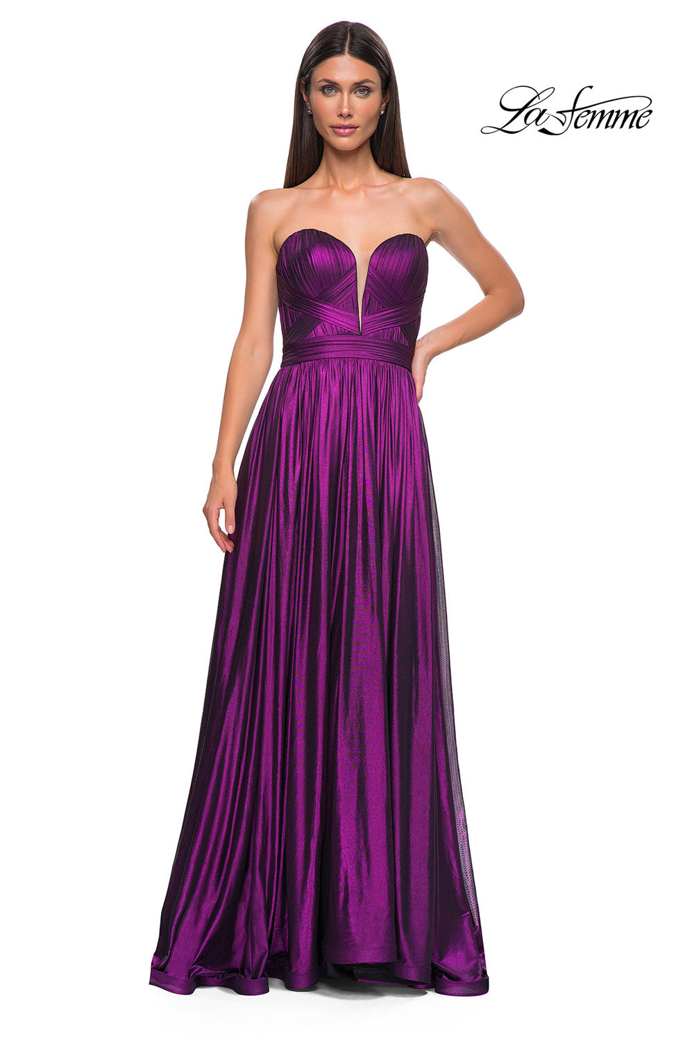 La Femme 32899 prom dress images.  La Femme 32899 is available in these colors: Black Gold, Purple, Royal Blue.