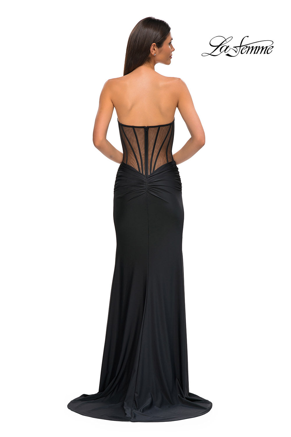 La Femme 32912 prom dress images.  La Femme 32912 is available in these colors: Black, Dark Emerald, Dark Wine.