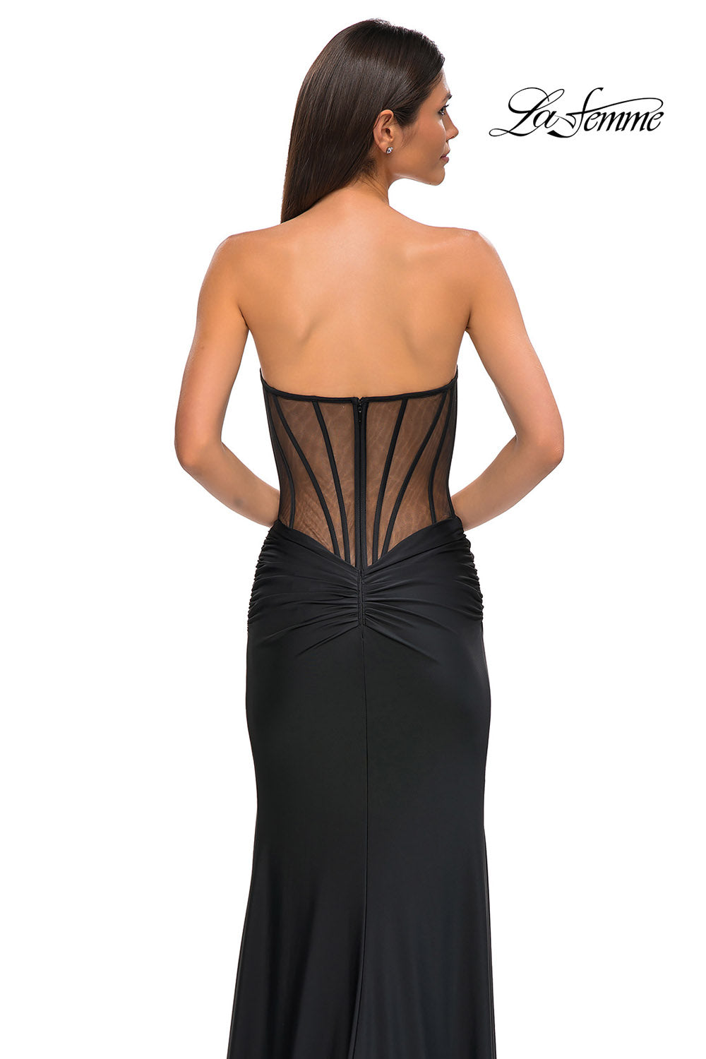 La Femme 32912 prom dress images.  La Femme 32912 is available in these colors: Black, Dark Emerald, Dark Wine.