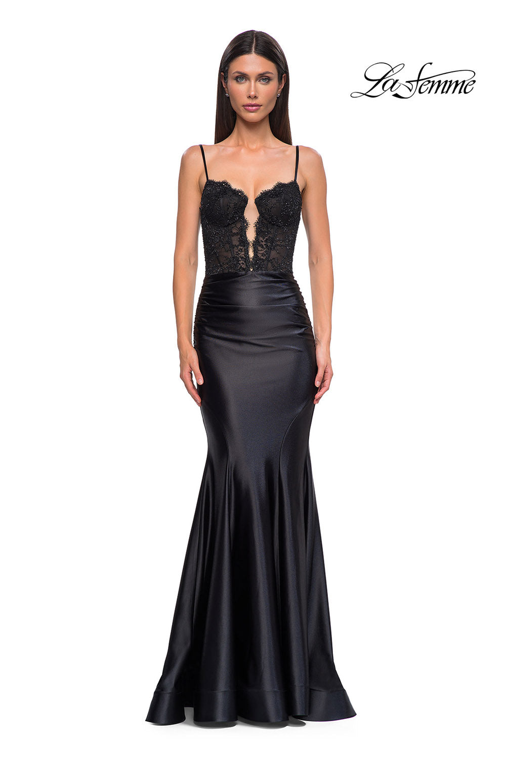 La Femme 32916 prom dress images.  La Femme 32916 is available in these colors: Black.