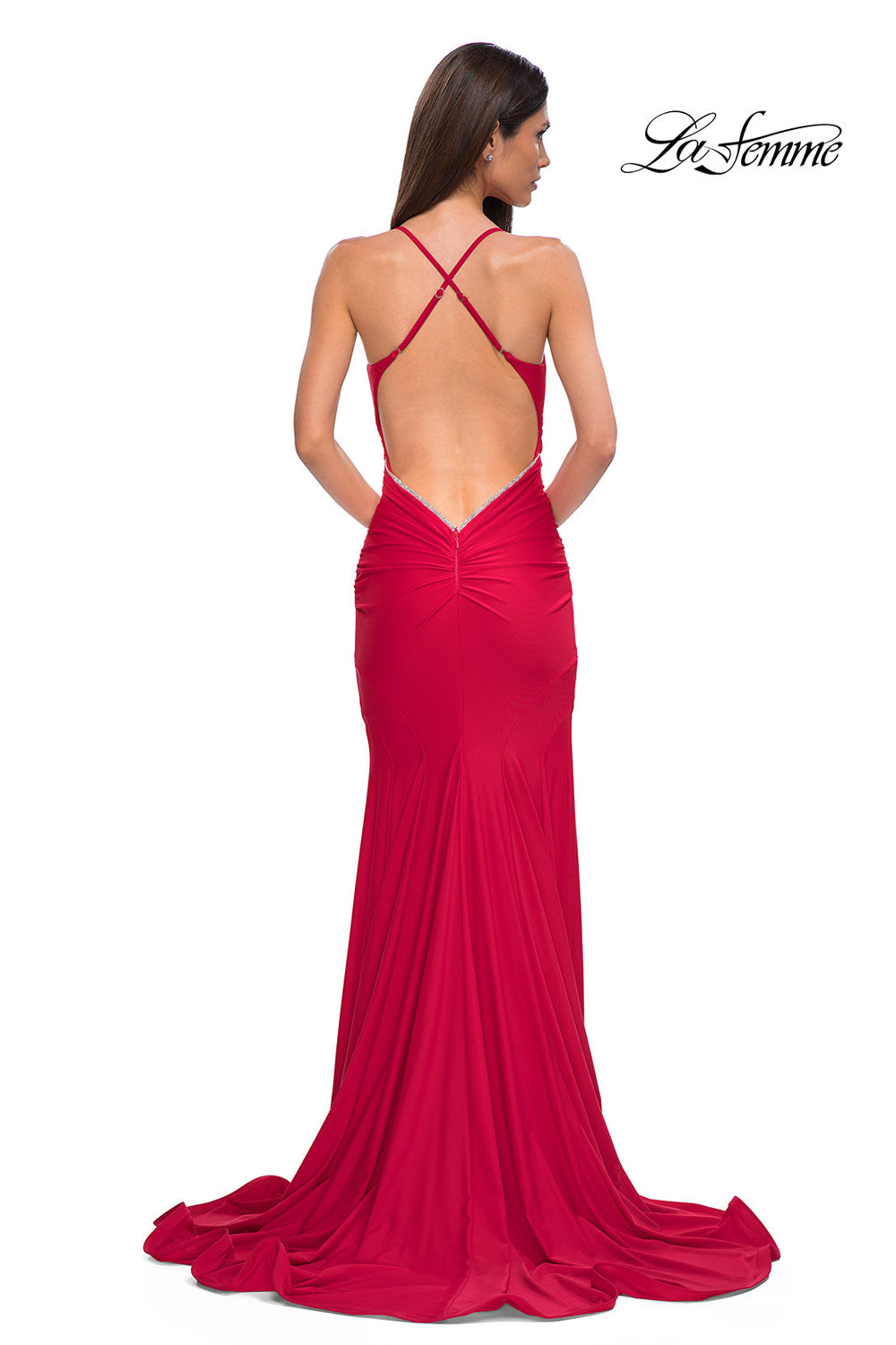 La Femme 32918 prom dress images.  La Femme 32918 is available in these colors: Cloud Blue, Periwinkle, Red.