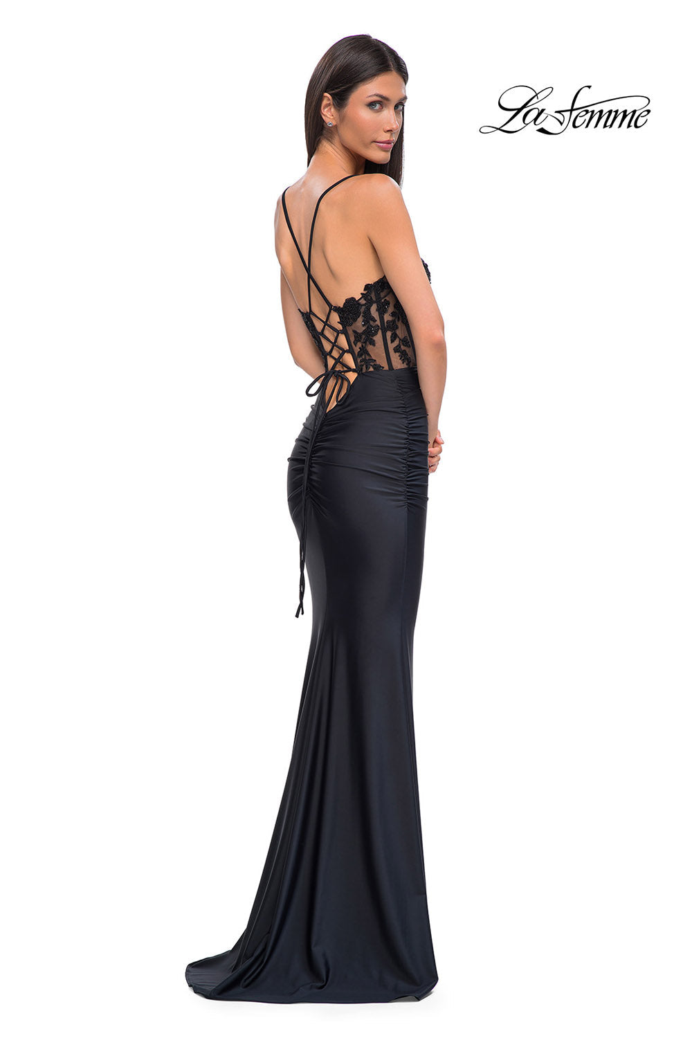 La Femme 32920 prom dress images.  La Femme 32920 is available in these colors: Black, Royal Blue.