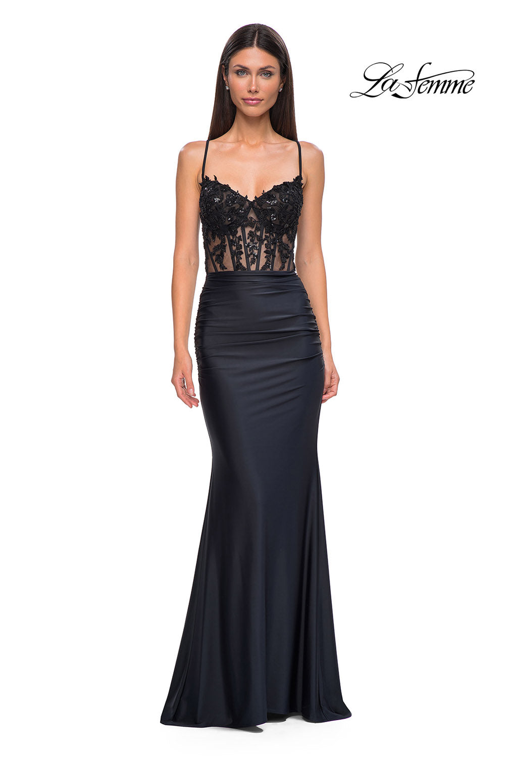 La Femme 32920 prom dress images.  La Femme 32920 is available in these colors: Black, Royal Blue.