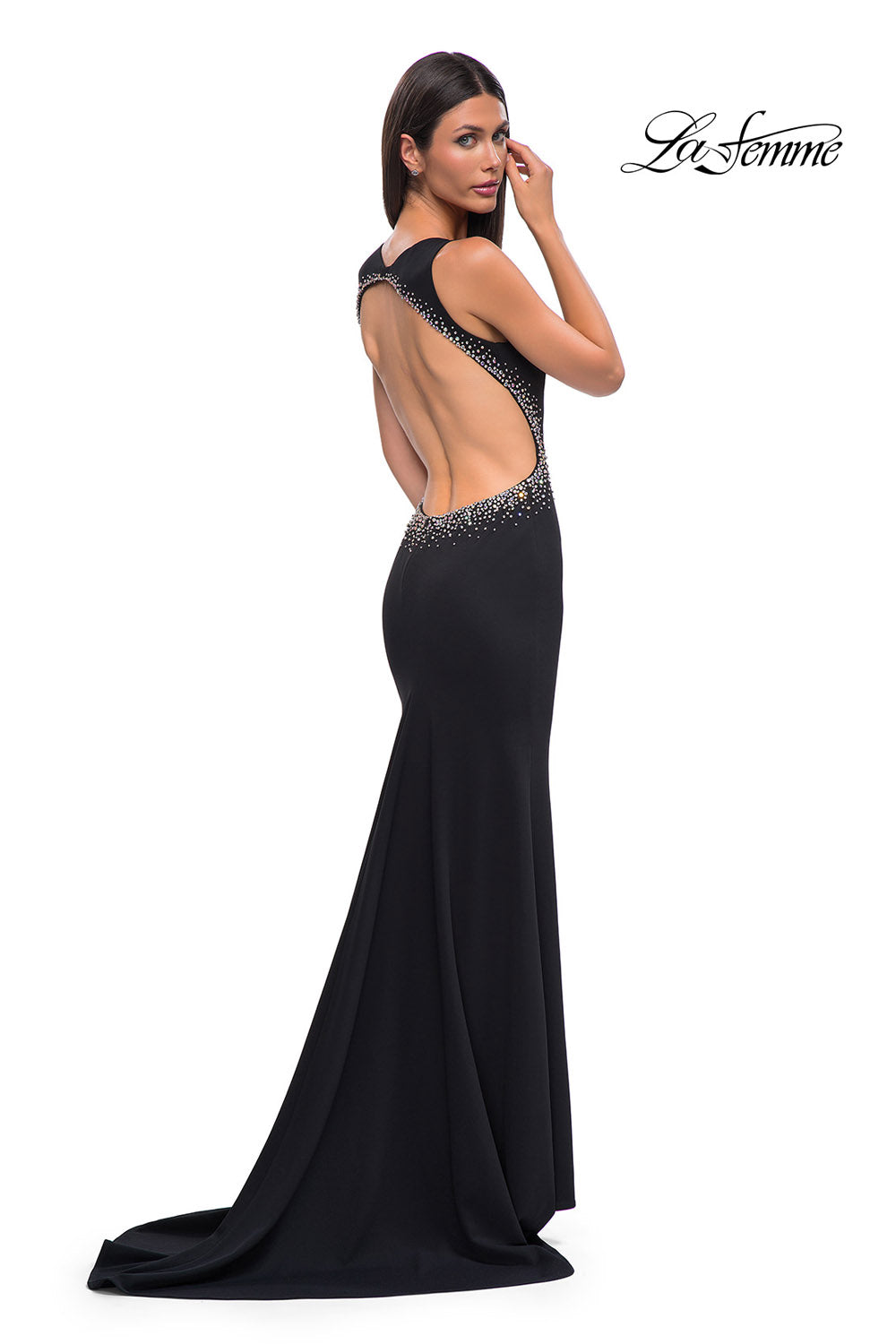 La Femme 32922 prom dress images.  La Femme 32922 is available in these colors: Black, Ivory, Red.