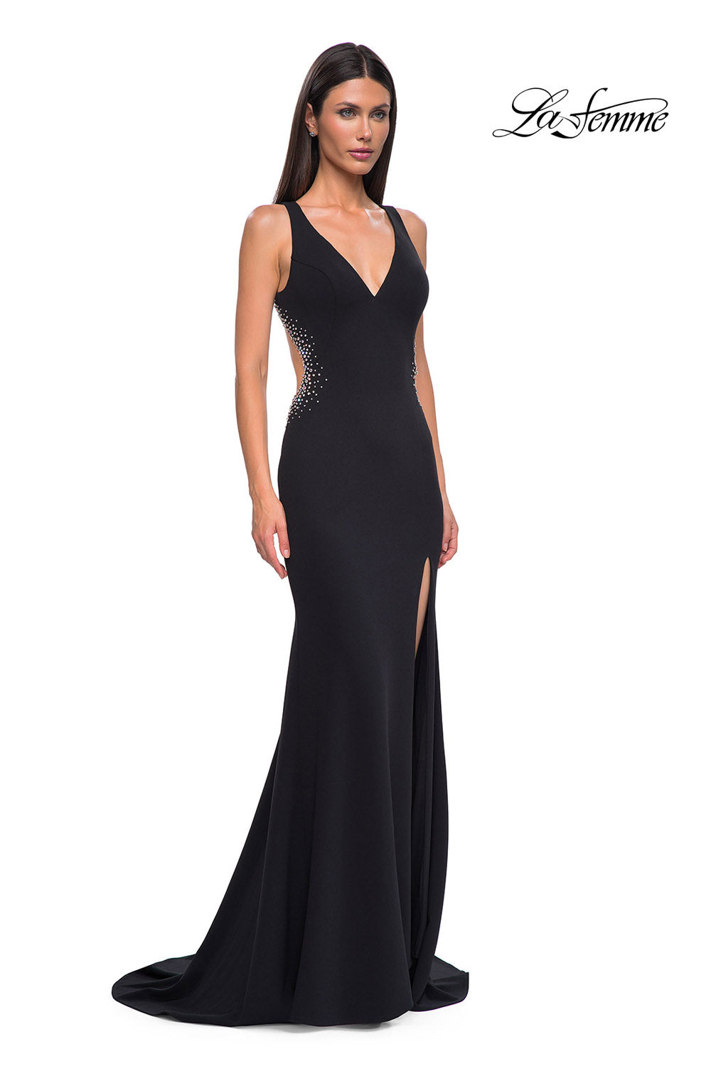 La Femme 32922 prom dress images.  La Femme 32922 is available in these colors: Black, Ivory, Red.