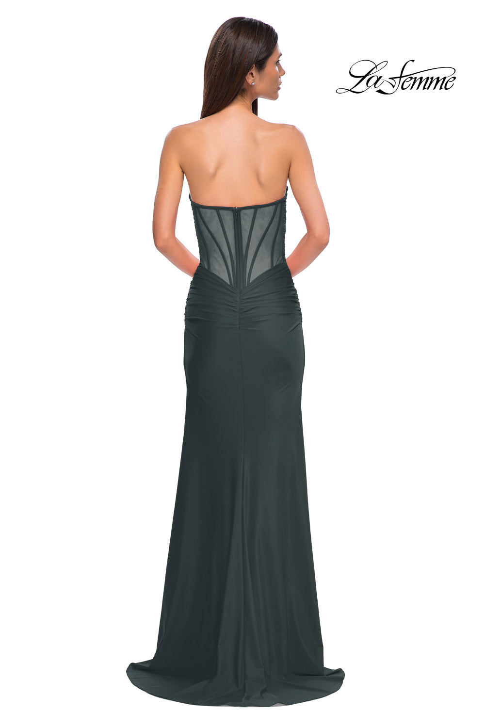 La Femme 32923 prom dress images.  La Femme 32923 is available in these colors: Dark Emerald, Navy, Red.