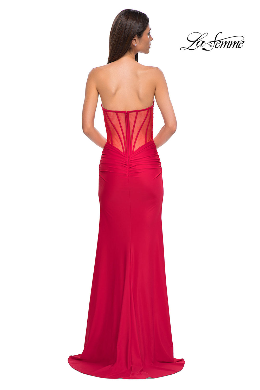 La Femme 32923 prom dress images.  La Femme 32923 is available in these colors: Dark Emerald, Navy, Red.