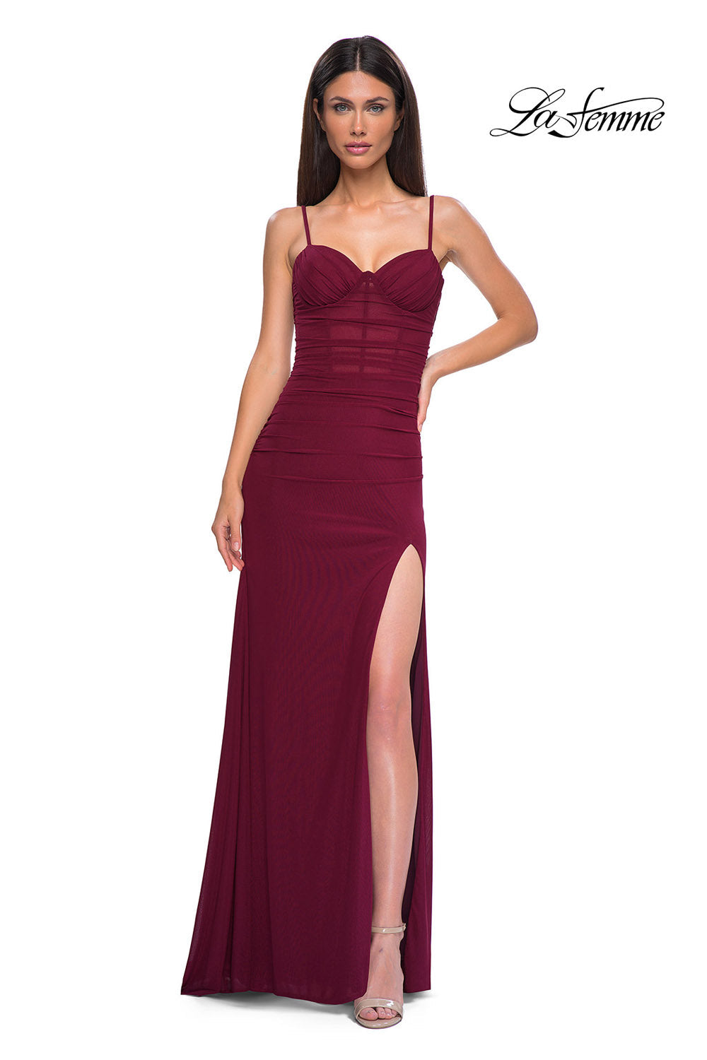 La Femme 32925 prom dress images.  La Femme 32925 is available in these colors: Dark Berry, Emerald, Royal Blue.