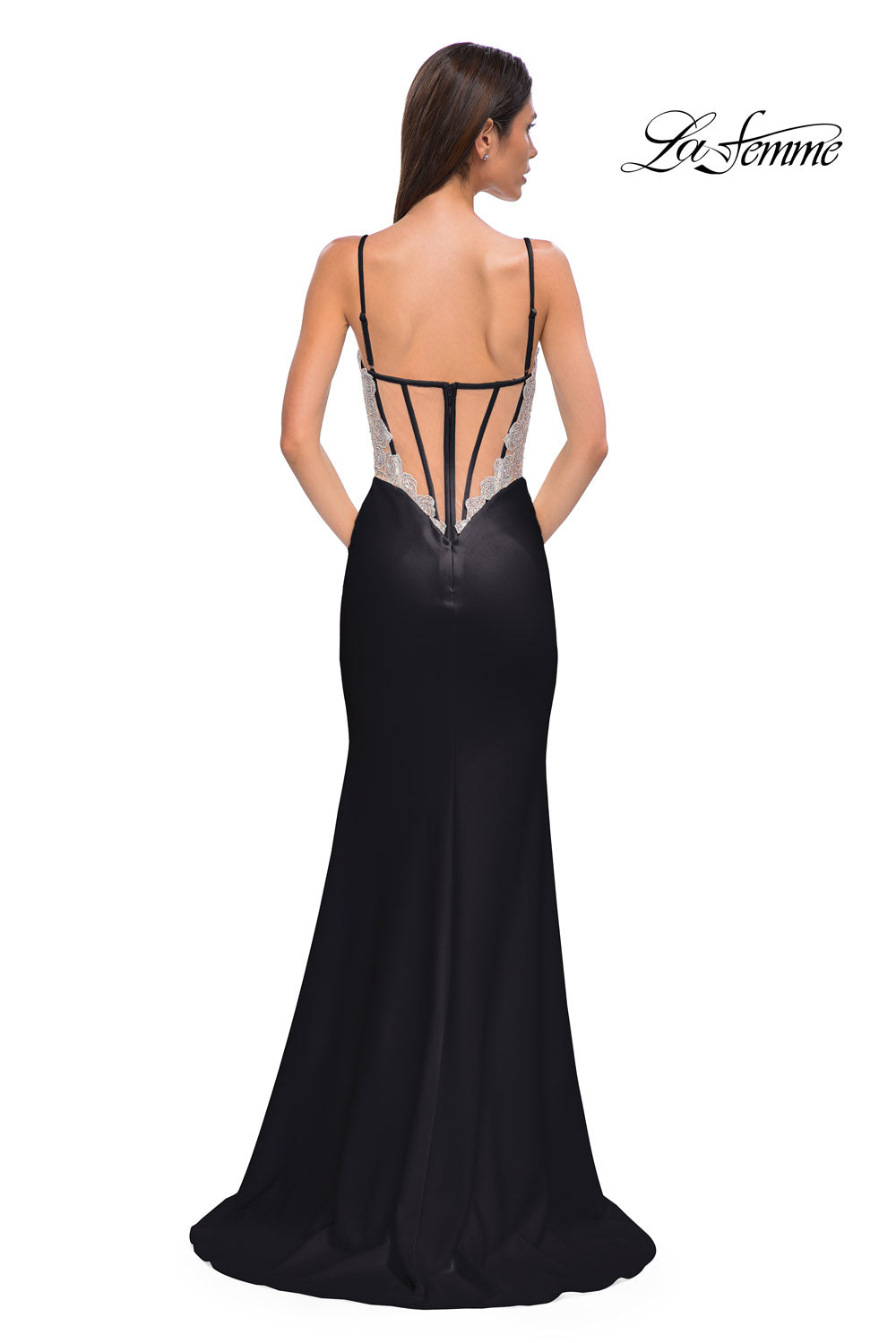 La Femme 32930 prom dress images.  La Femme 32930 is available in these colors: Black, Ivory.