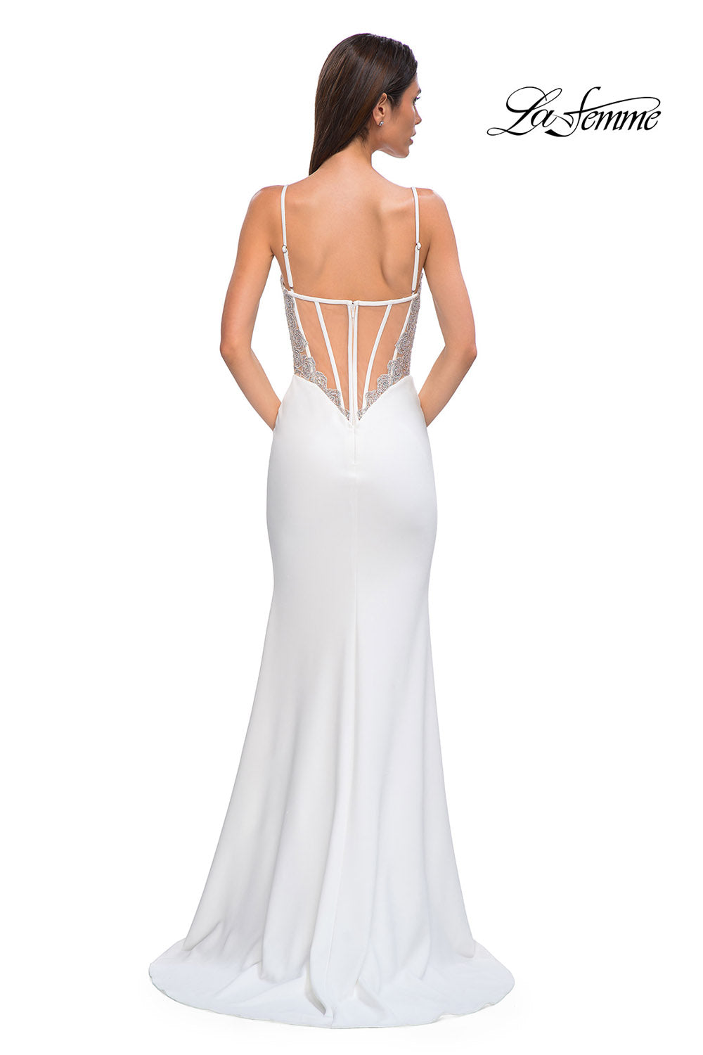 La Femme 32930 prom dress images.  La Femme 32930 is available in these colors: Black, Ivory.