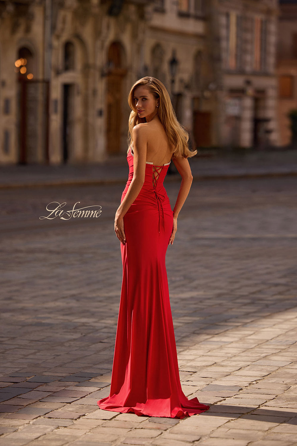 La Femme 32931 prom dress images.  La Femme 32931 is available in these colors: Black, Red, Royal Blue.