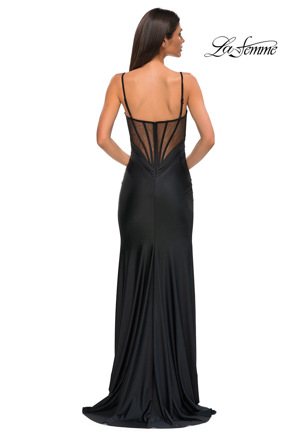 La Femme 32938 prom dress images.  La Femme 32938 is available in these colors: Black, Dark Berry, Royal Blue.