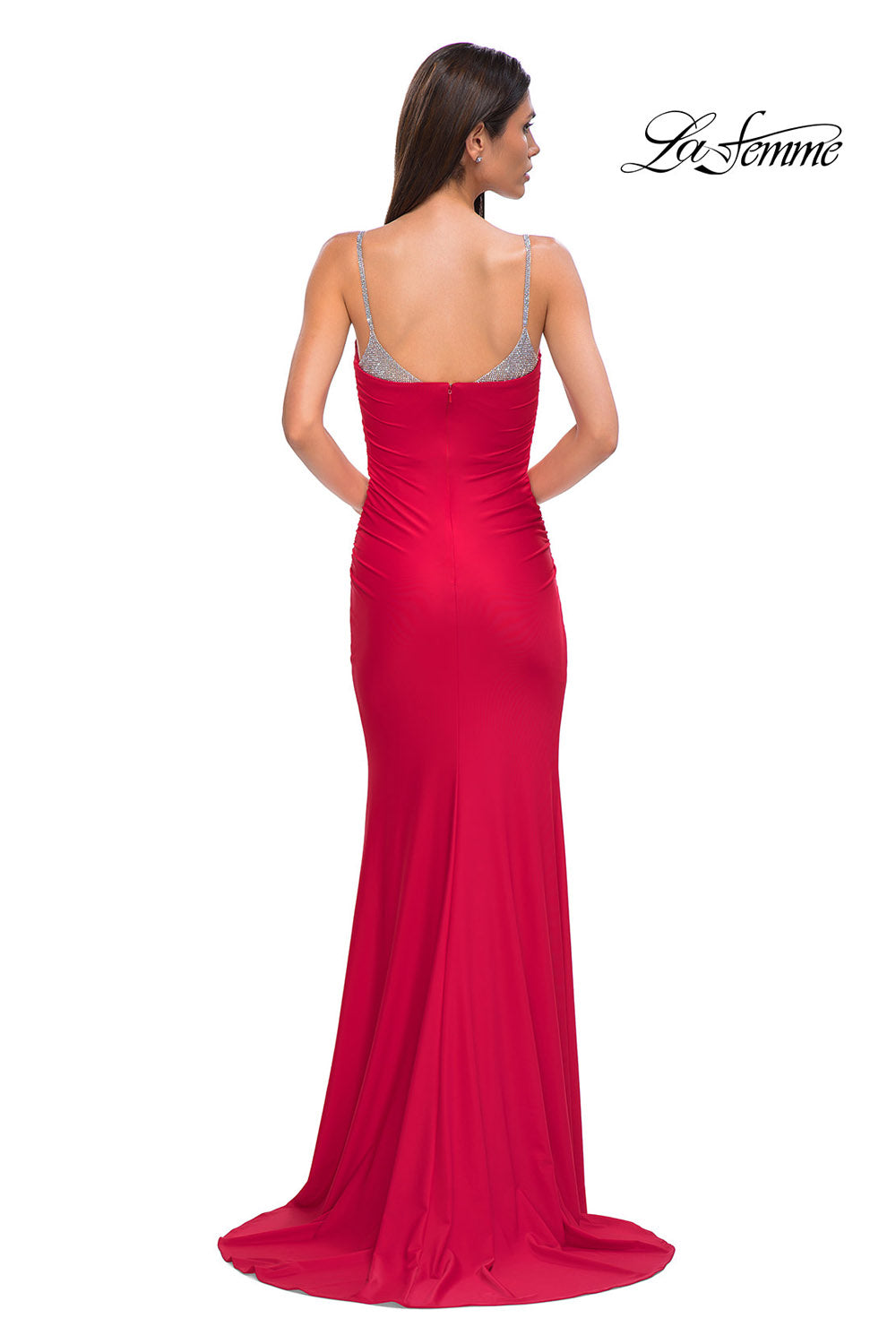 La Femme 32939 prom dress images.  La Femme 32939 is available in these colors: Black, Red, Royal Blue.