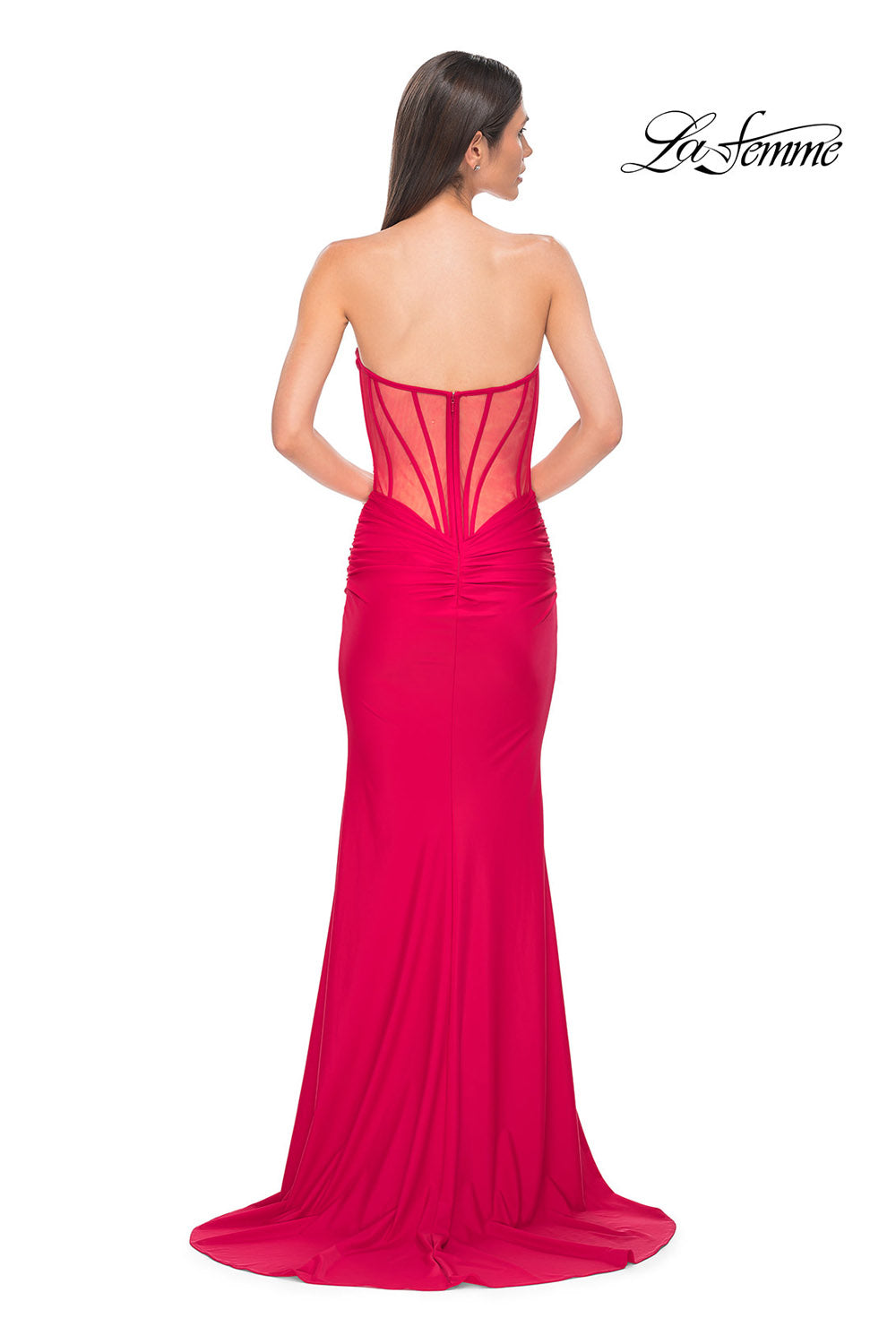 La Femme 32941 prom dress images.  La Femme 32941 is available in these colors: Dark Emerald, Marine Blue, Red.