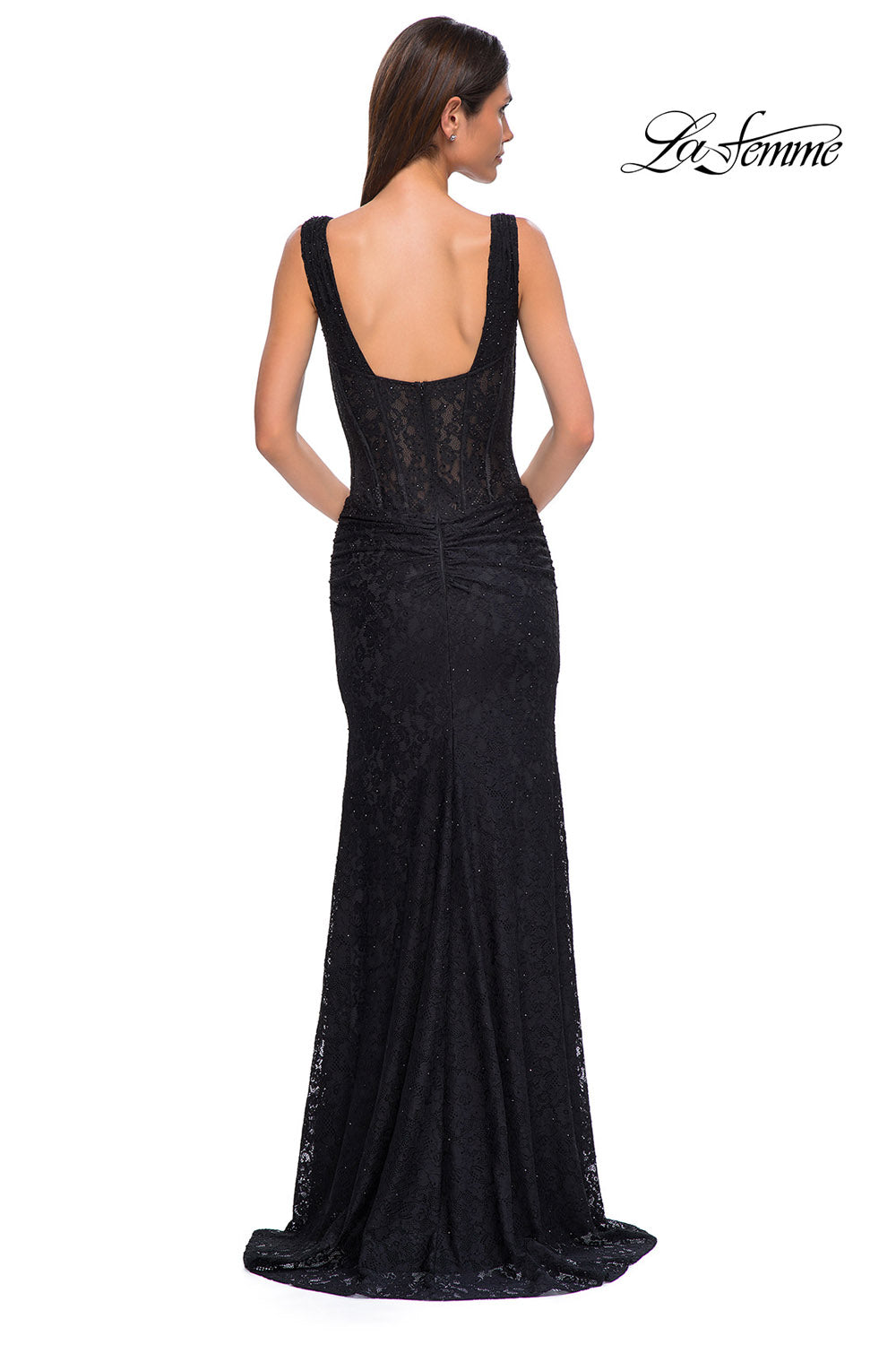 La Femme 32943 prom dress images.  La Femme 32943 is available in these colors: Black, Dark Berry, Dark Teal.