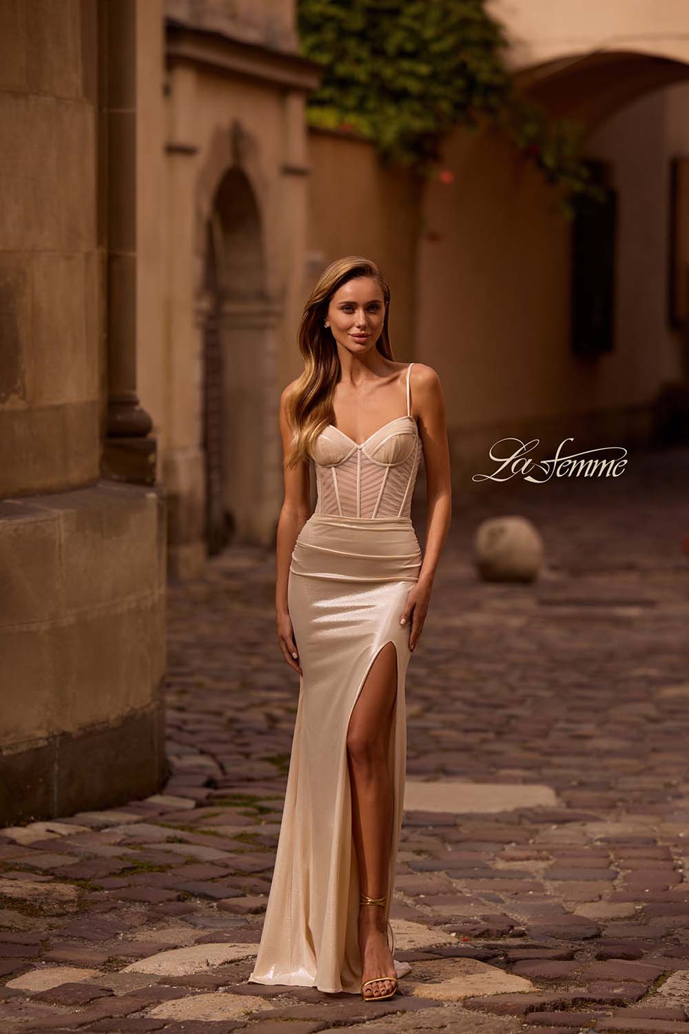 La Femme 32951 prom dress images.  La Femme 32951 is available in these colors: Blush, Champagne.