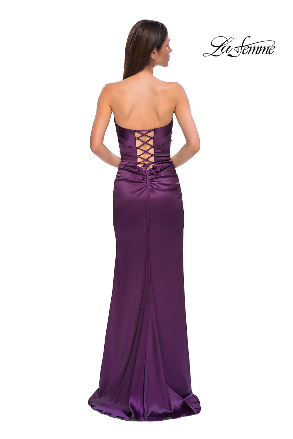 La Femme 32952 prom dress images.  La Femme 32952 is available in these colors: Dark Berry, Ivory, Navy.