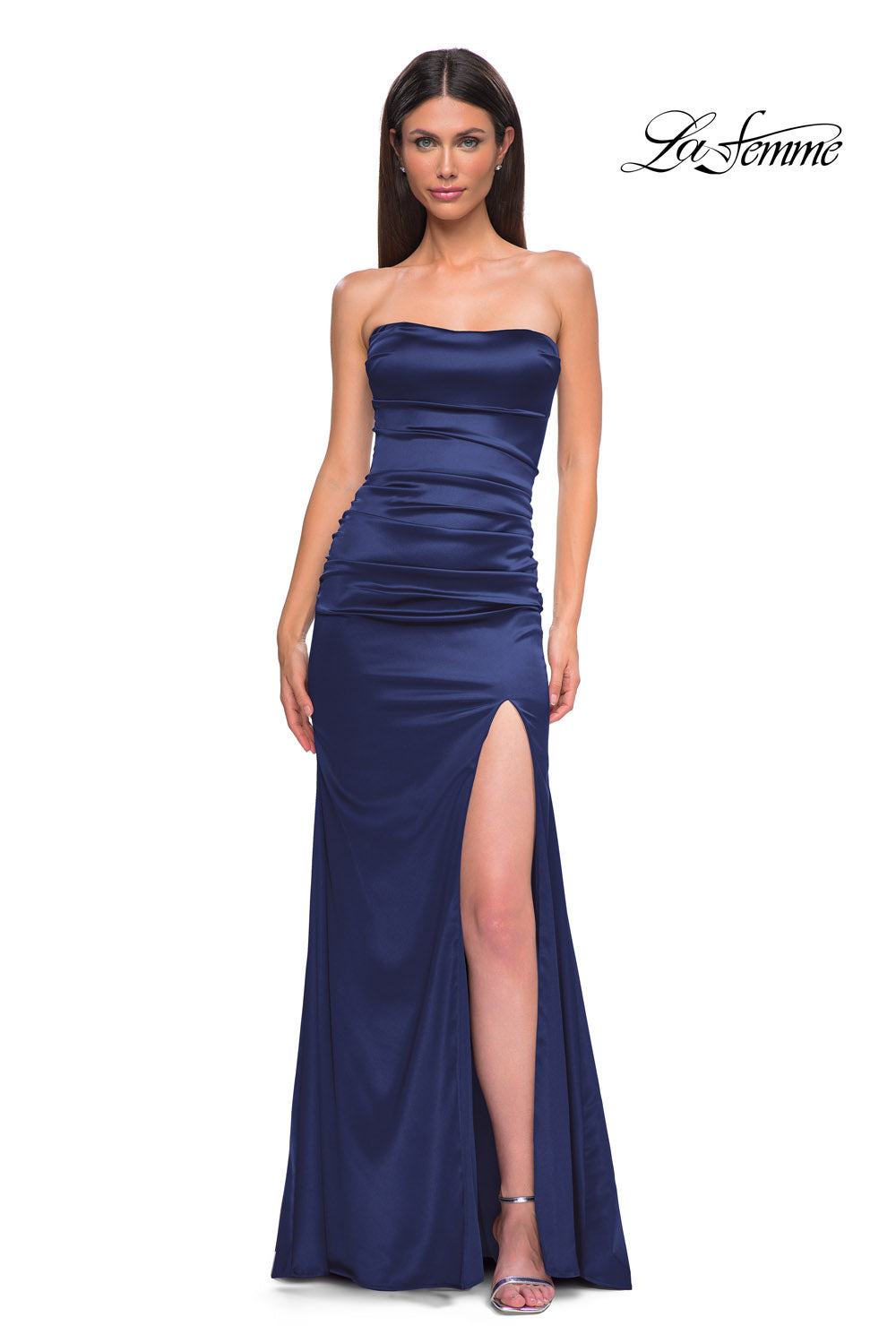 La Femme 32952 prom dress images.  La Femme 32952 is available in these colors: Dark Berry, Ivory, Navy.