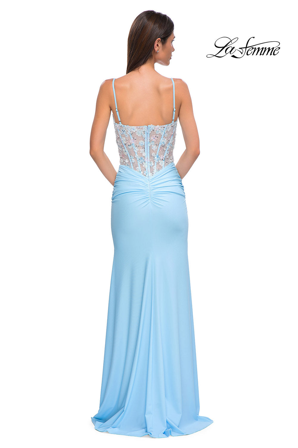 La Femme 32957 prom dress images.  La Femme 32957 is available in these colors: Cloud Blue.