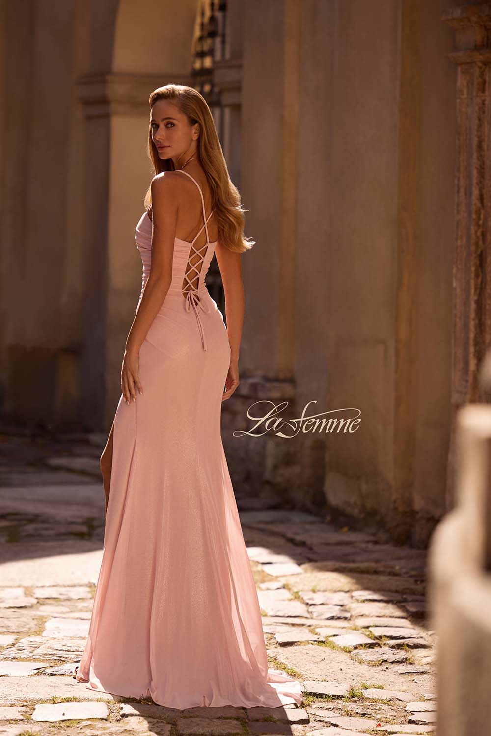 La Femme 32964 prom dress images.  La Femme 32964 is available in these colors: Blush, Light Periwinkle.