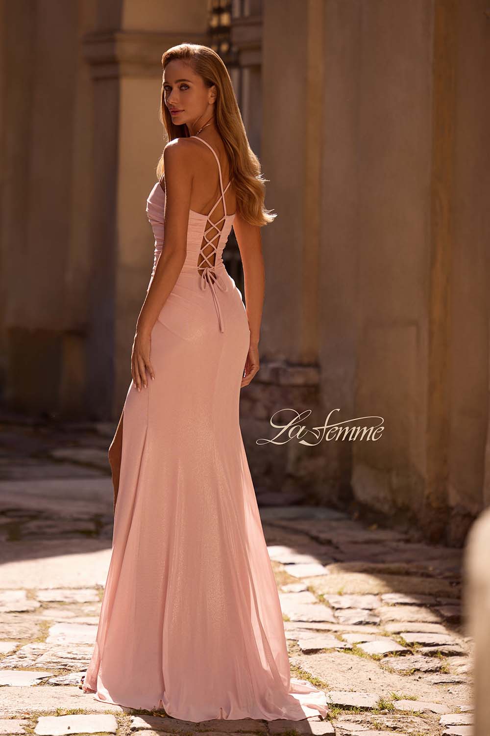 La Femme 32964 prom dress images.  La Femme 32964 is available in these colors: Blush, Light Periwinkle.