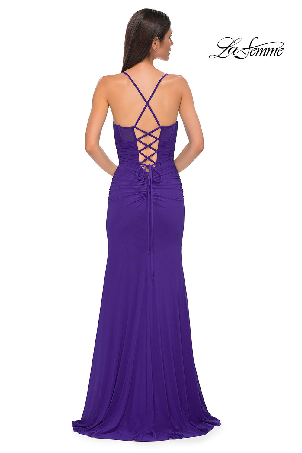 La Femme 32966 prom dress images.  La Femme 32966 is available in these colors: Black, Emerald, Indigo.