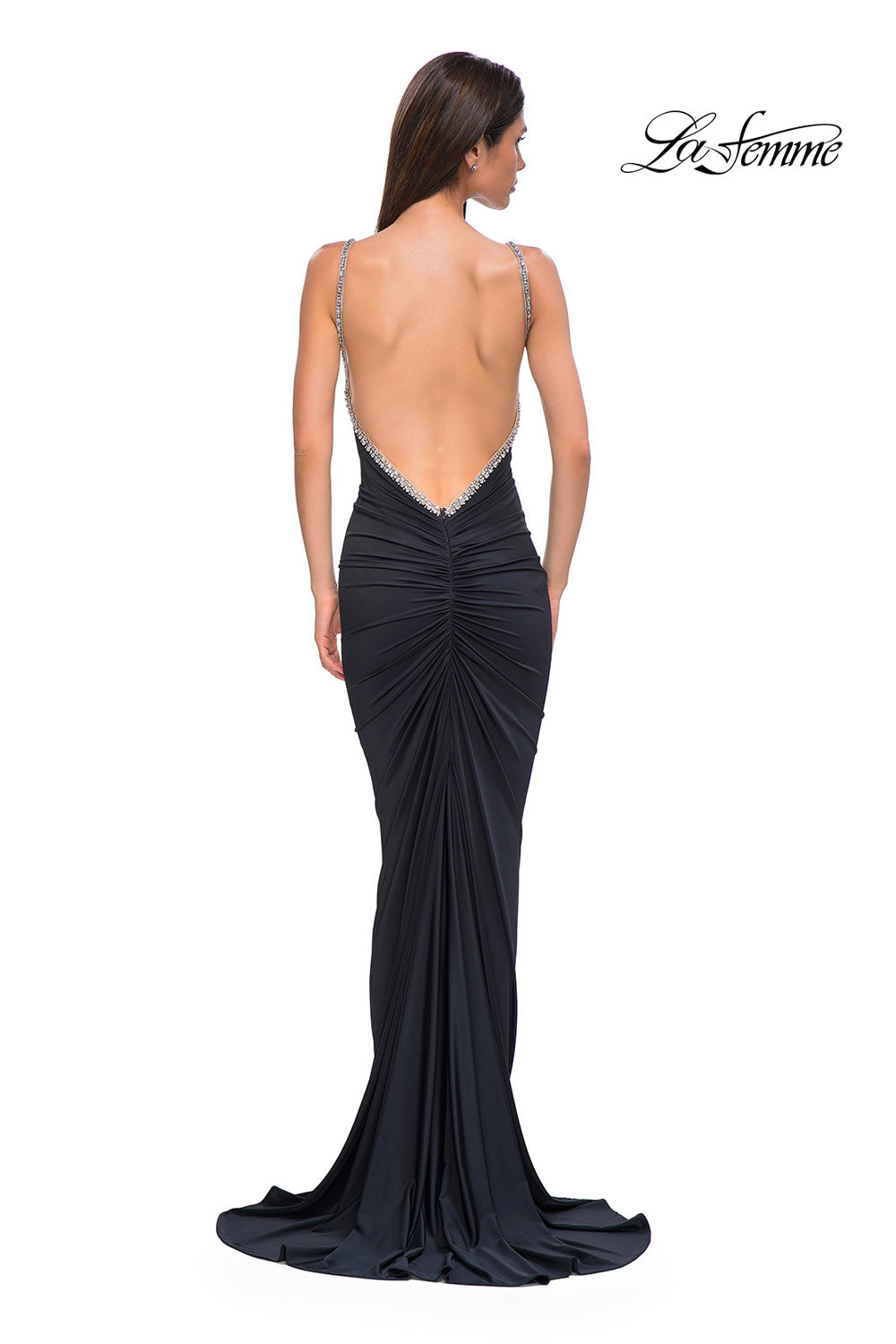 La Femme 32970 prom dress images.  La Femme 32970 is available in these colors: Black, Red.