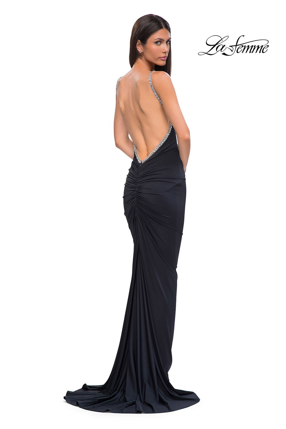 La Femme 32970 prom dress images.  La Femme 32970 is available in these colors: Black, Red.