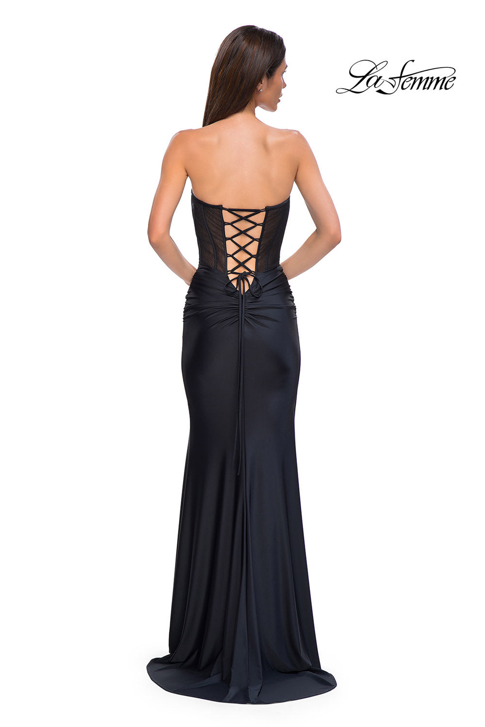 La Femme 32971 prom dress images.  La Femme 32971 is available in these colors: Black, Dark Emerald, Dark Wine.