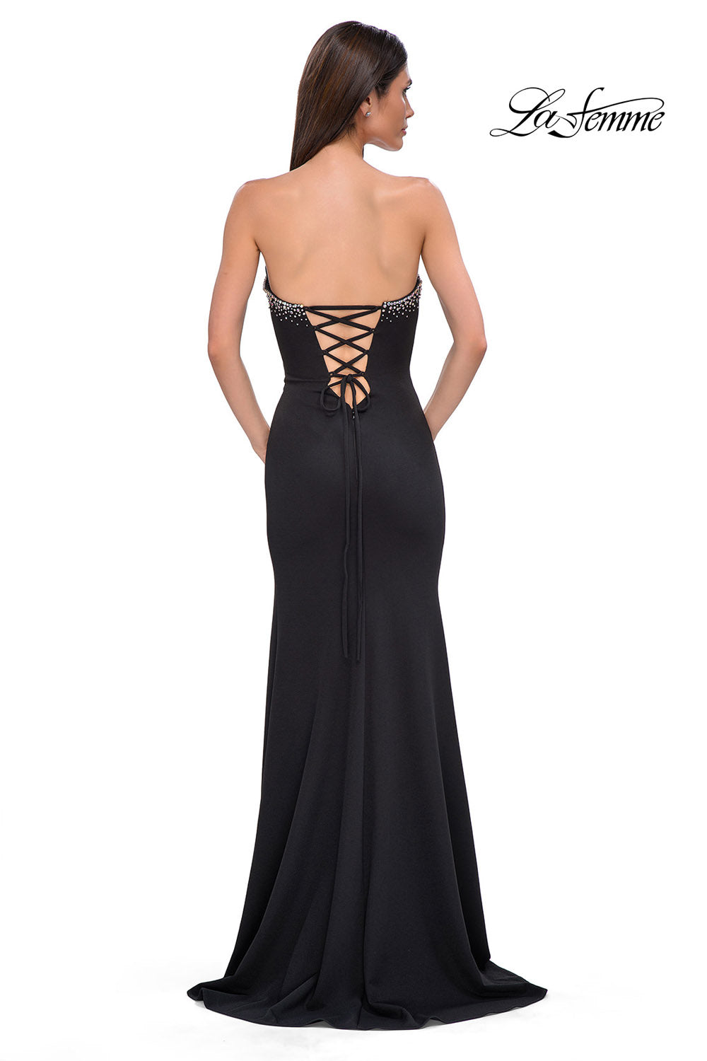 La Femme 32975 prom dress images.  La Femme 32975 is available in these colors: Black.