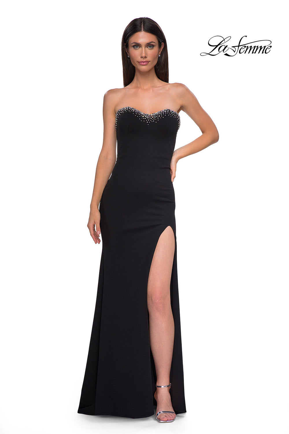 La Femme 32975 prom dress images.  La Femme 32975 is available in these colors: Black.