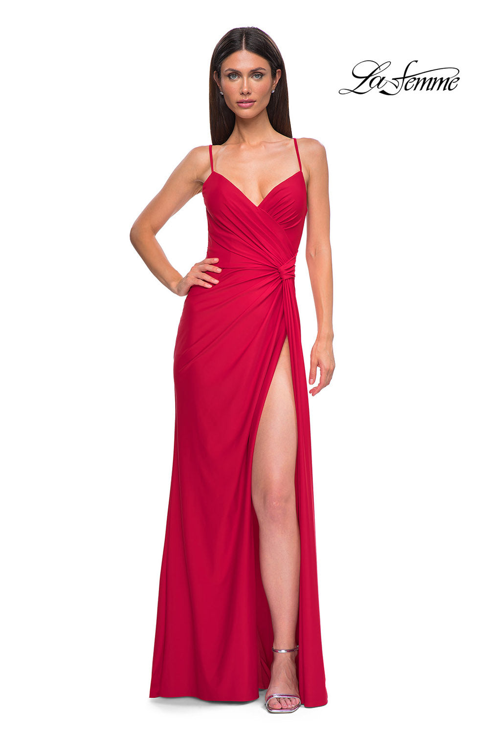 La Femme 32977 prom dress images.  La Femme 32977 is available in these colors: Black, Marine Blue, Red.