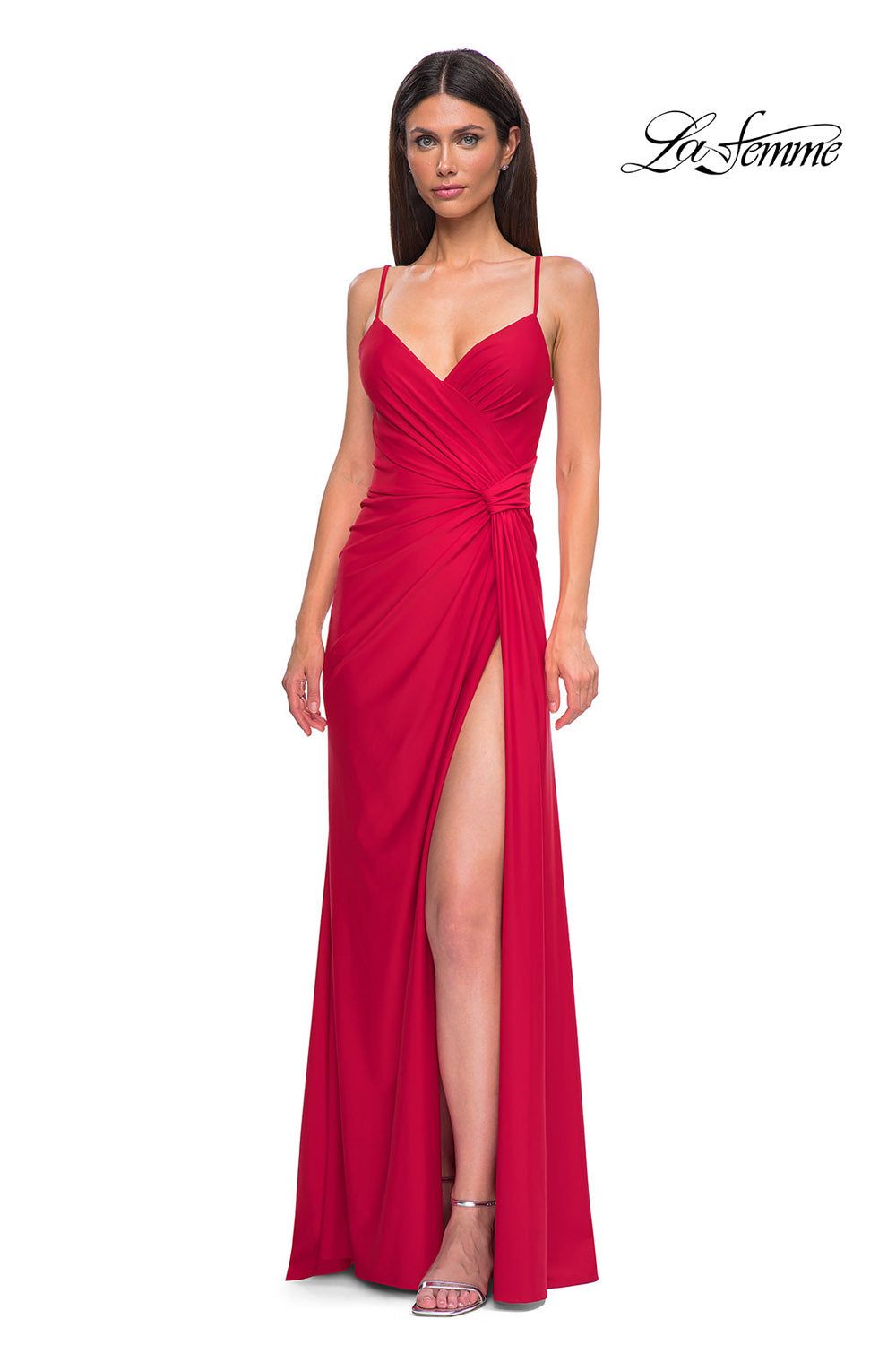 La Femme 32977 prom dress images.  La Femme 32977 is available in these colors: Black, Marine Blue, Red.