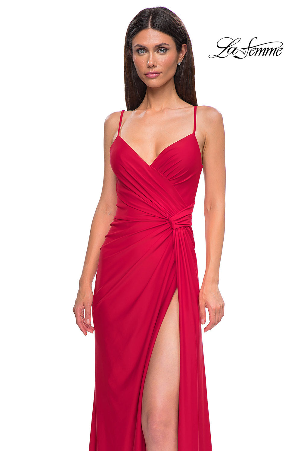 La Femme 32977 prom dress images.  La Femme 32977 is available in these colors: Black, Marine Blue, Red.