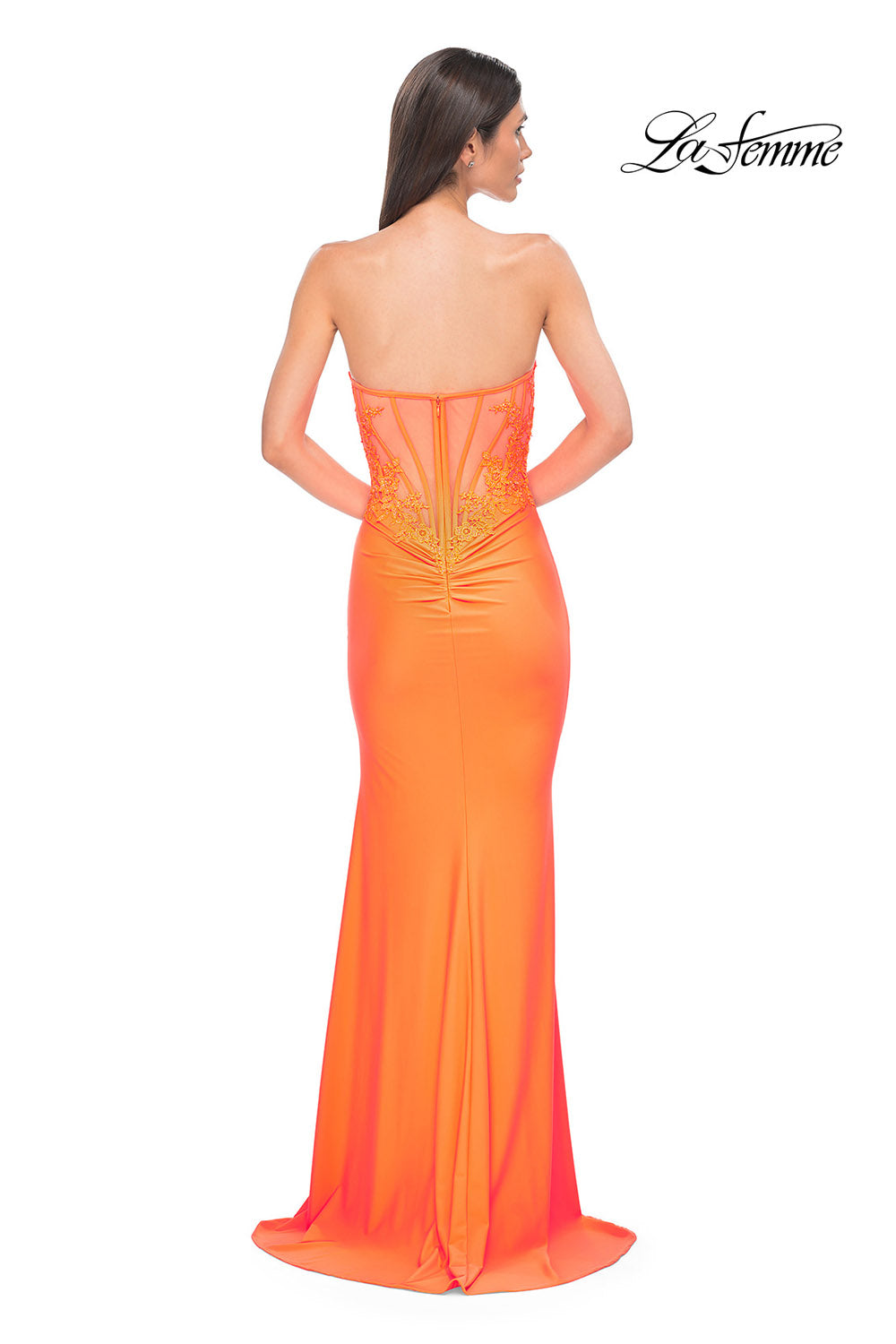 La Femme 32981 prom dress images.  La Femme 32981 is available in these colors: Bright Orange, Bubblegum Pink, Light Periwinkle, Royal Blue.