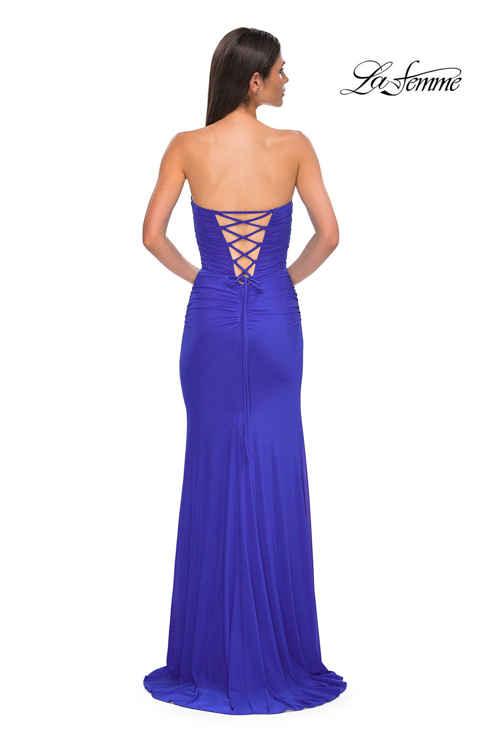 La Femme 32990 prom dress images.  La Femme 32990 is available in these colors: Black, Dark Berry, Royal Blue.