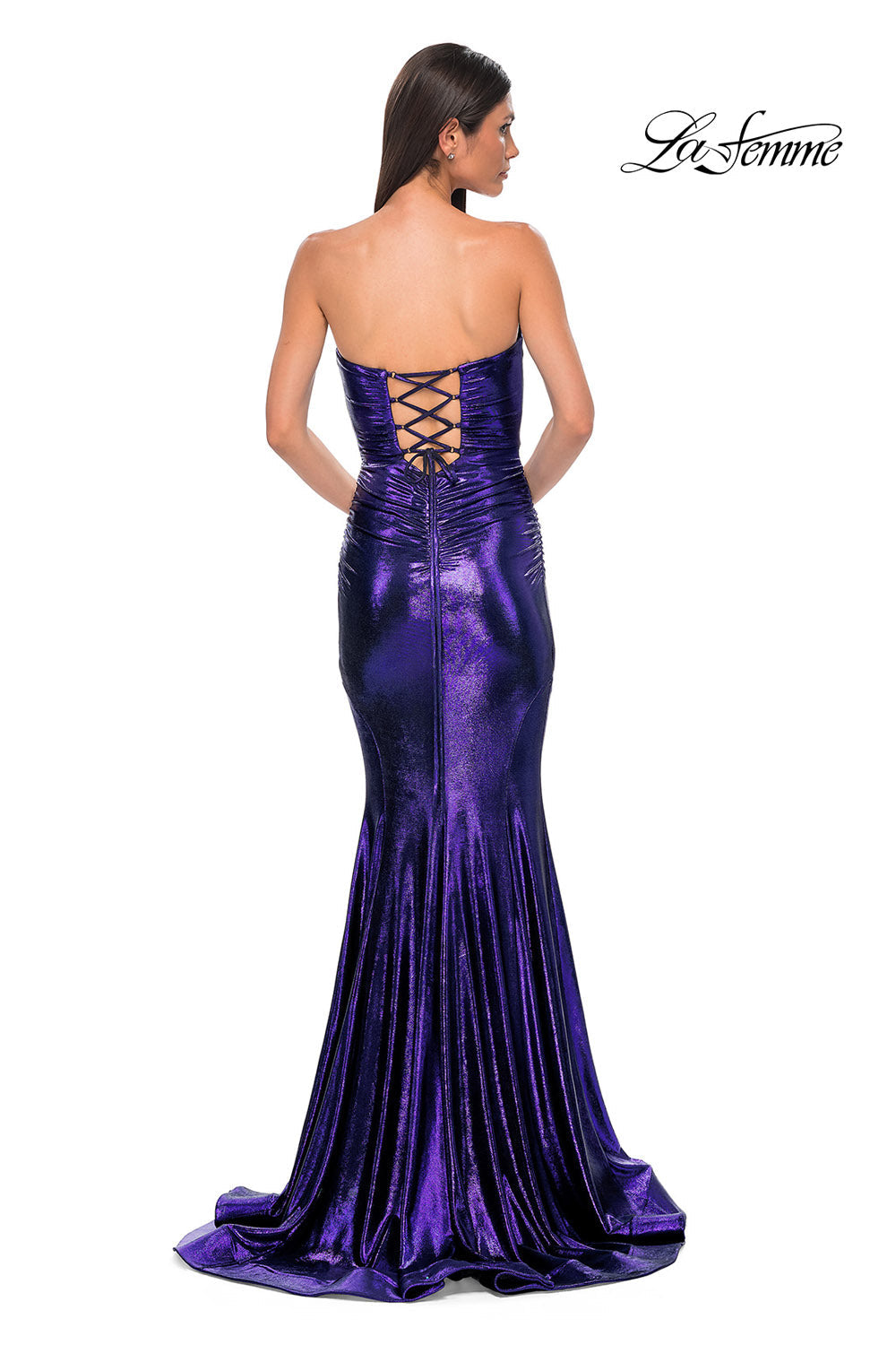 La Femme 32995 prom dress images.  La Femme 32995 is available in these colors: Bronze, Dark Teal, Indigo, Mocha, Purple.