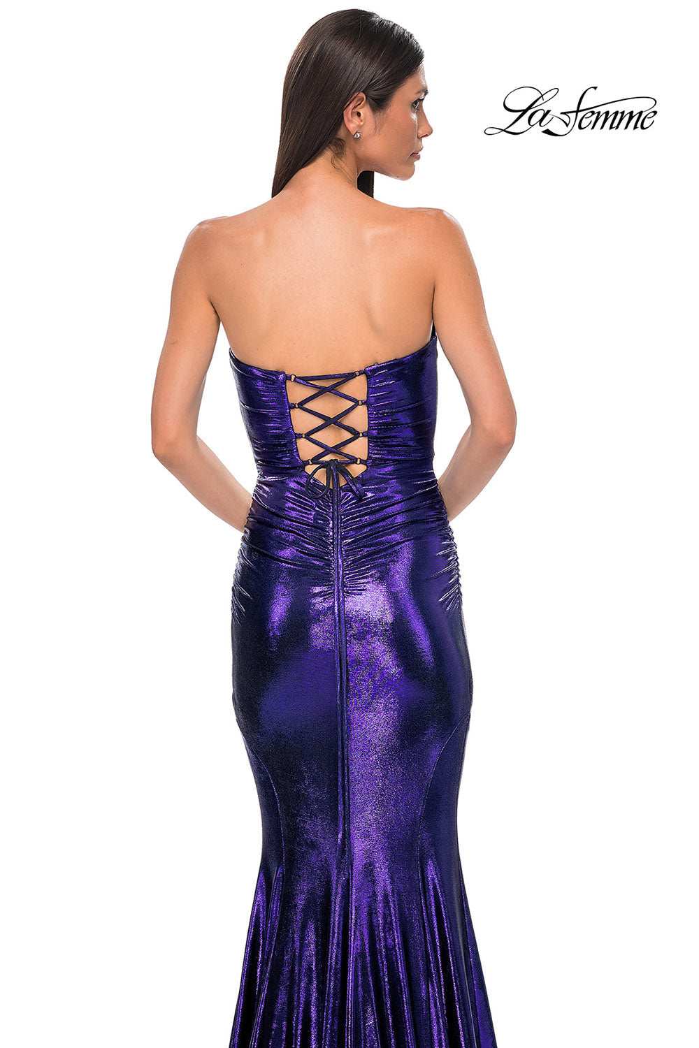 La Femme 32995 prom dress images.  La Femme 32995 is available in these colors: Bronze, Dark Teal, Indigo, Mocha, Purple.